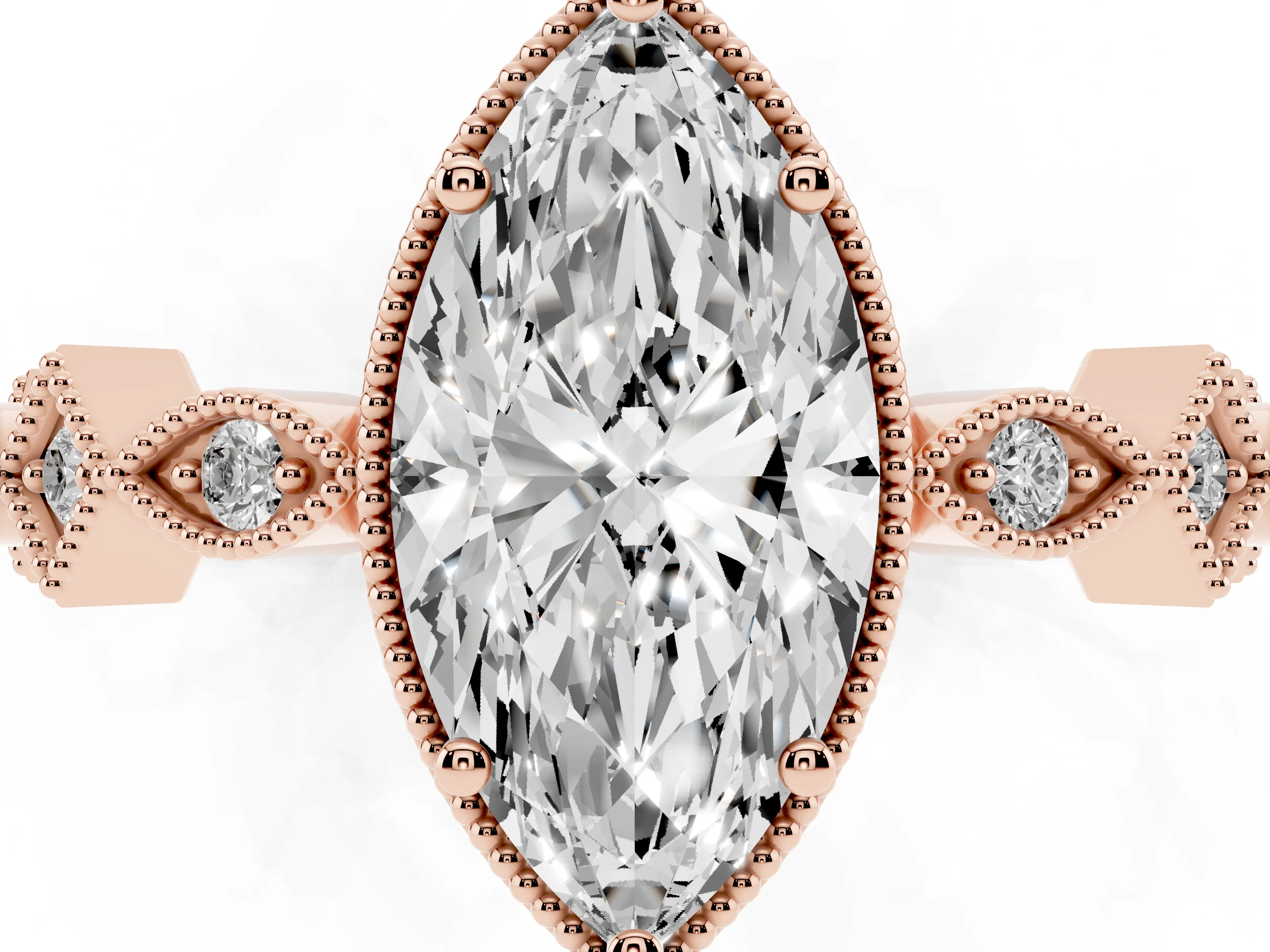 Marquise Cut Diamond Milgrain Marquise Twist Band Ring Set in Rose gold with Prong Setting