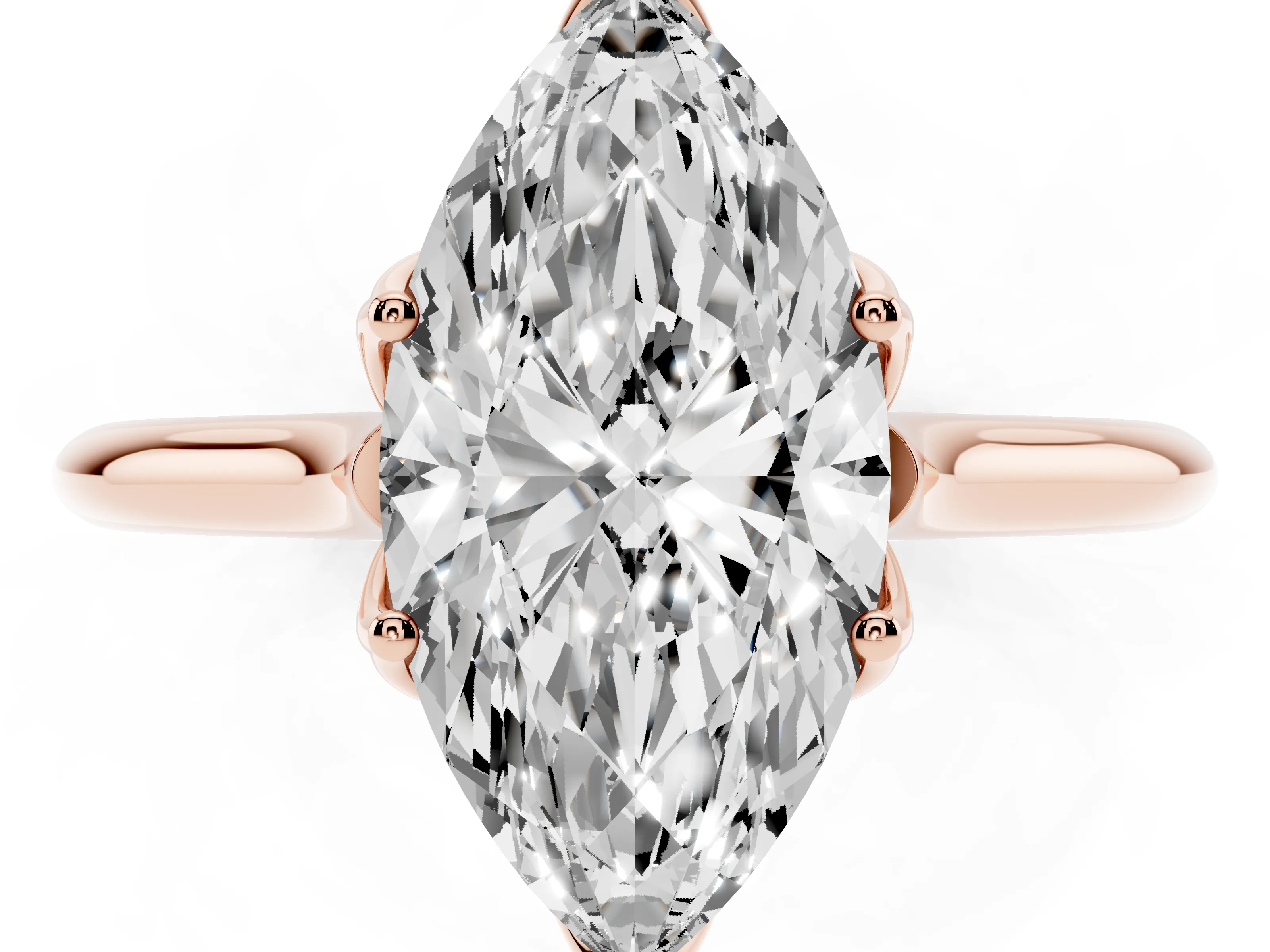Marquise Cut Diamond Solitaire Cathedral Ring Set in Rose gold with Prong Setting
