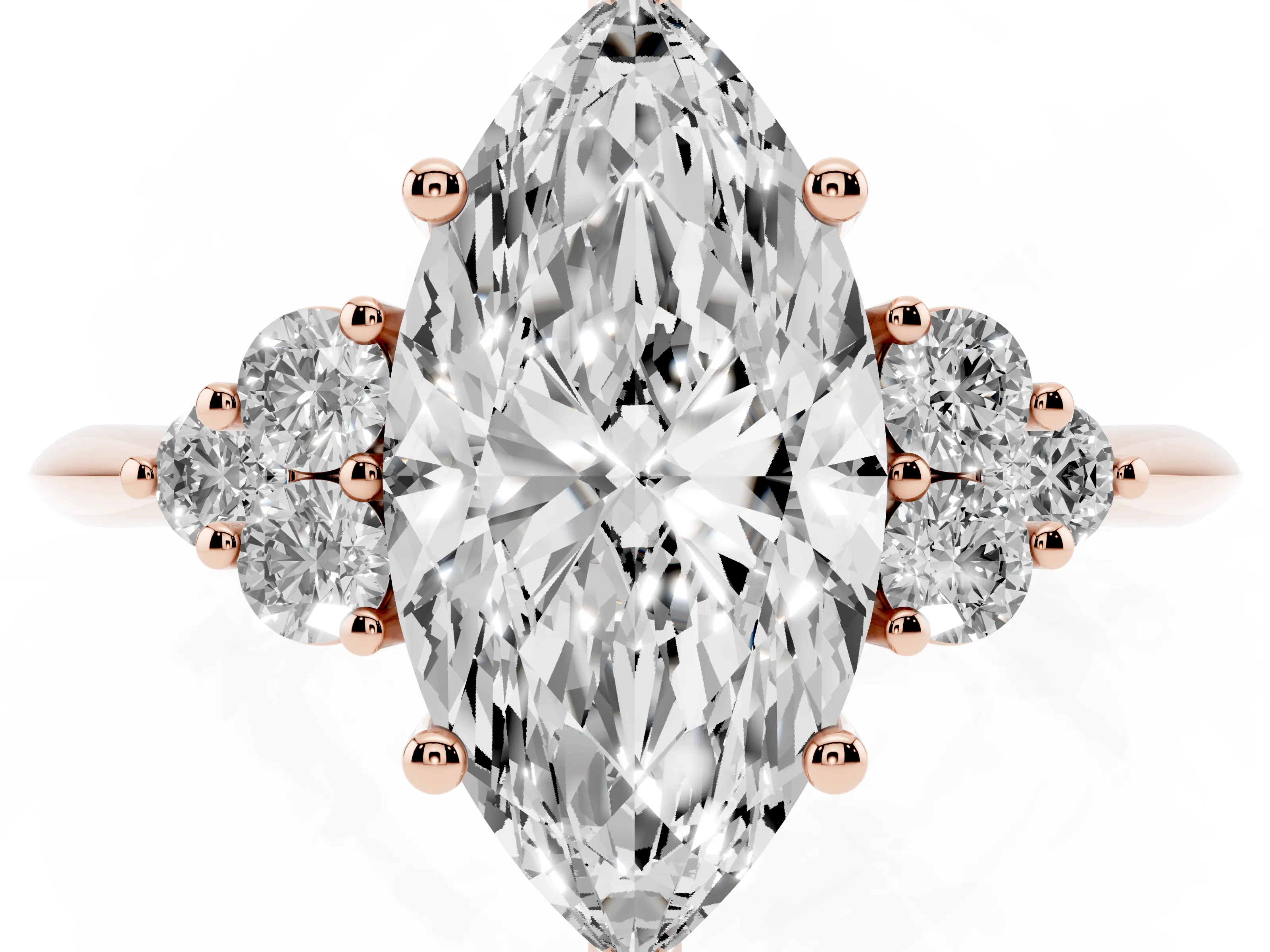 Marquise Cut Diamond Cluster Ring Set in Rose gold with Plain Band and Prong Setting
