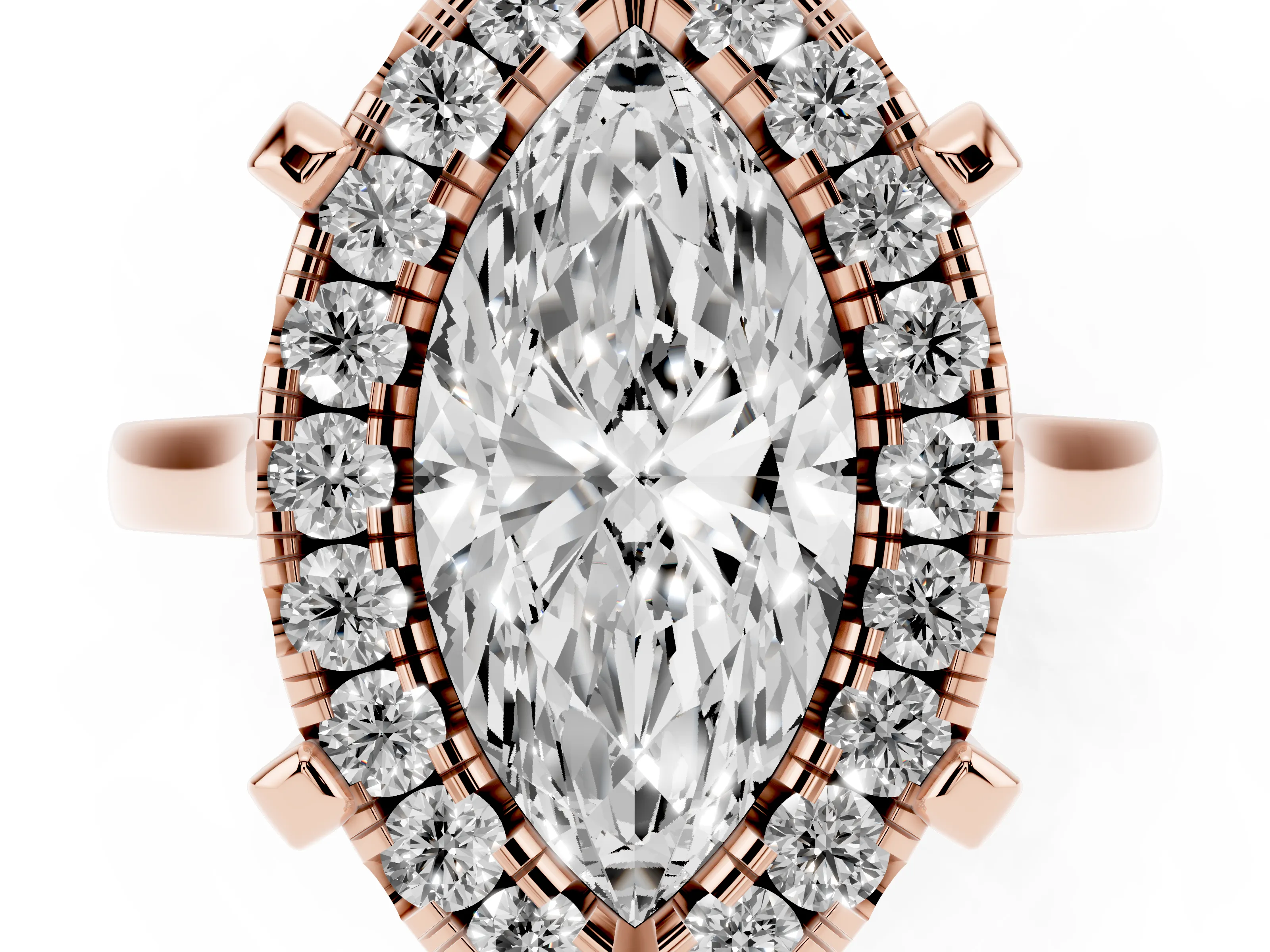Marquise Cut Diamond Cluster Halo Solitaire Ring Set in Rose gold with Prong Setting