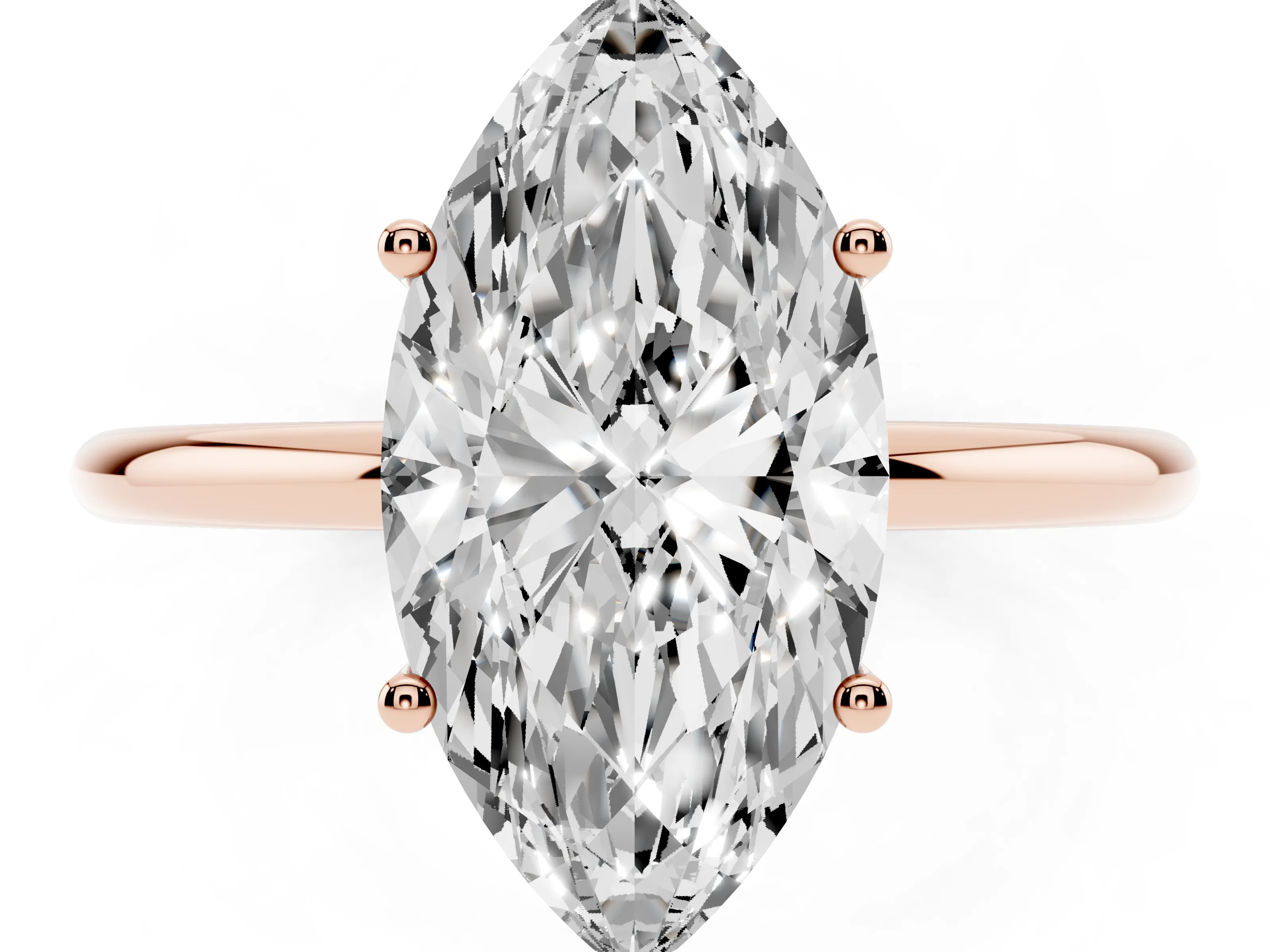 Marquise Cut Diamond Solitaire Engagement Ring Set in Rose gold with Thin Band and Prong Setting