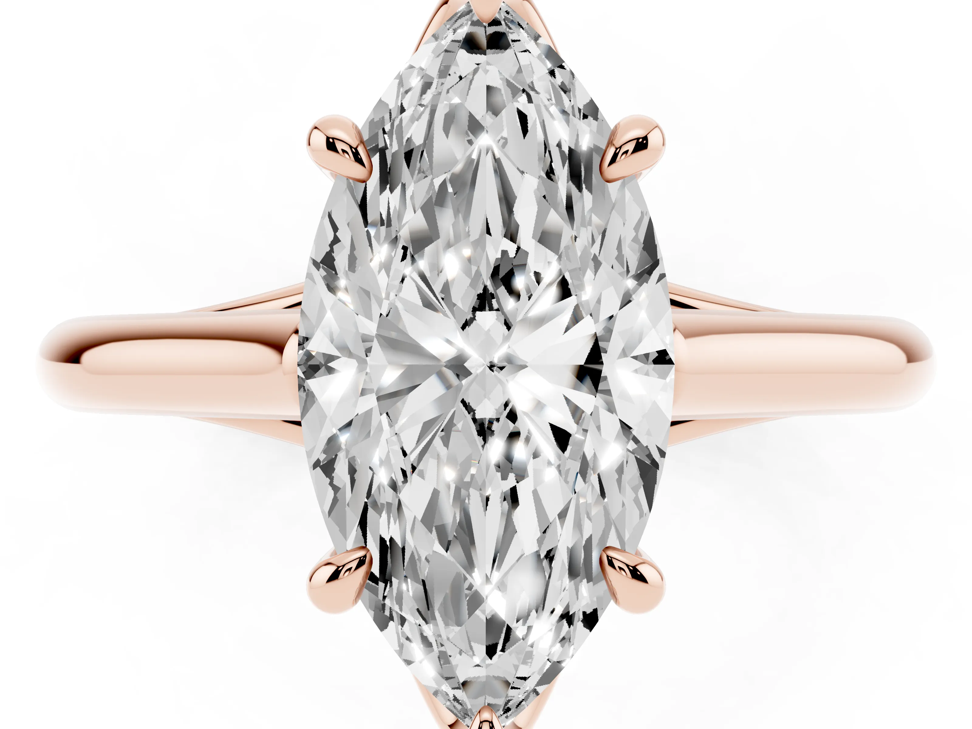 Marquise Cut Diamond Solitaire Engagement Ring Set in Rose gold with Prong Setting and Plain Classic Band