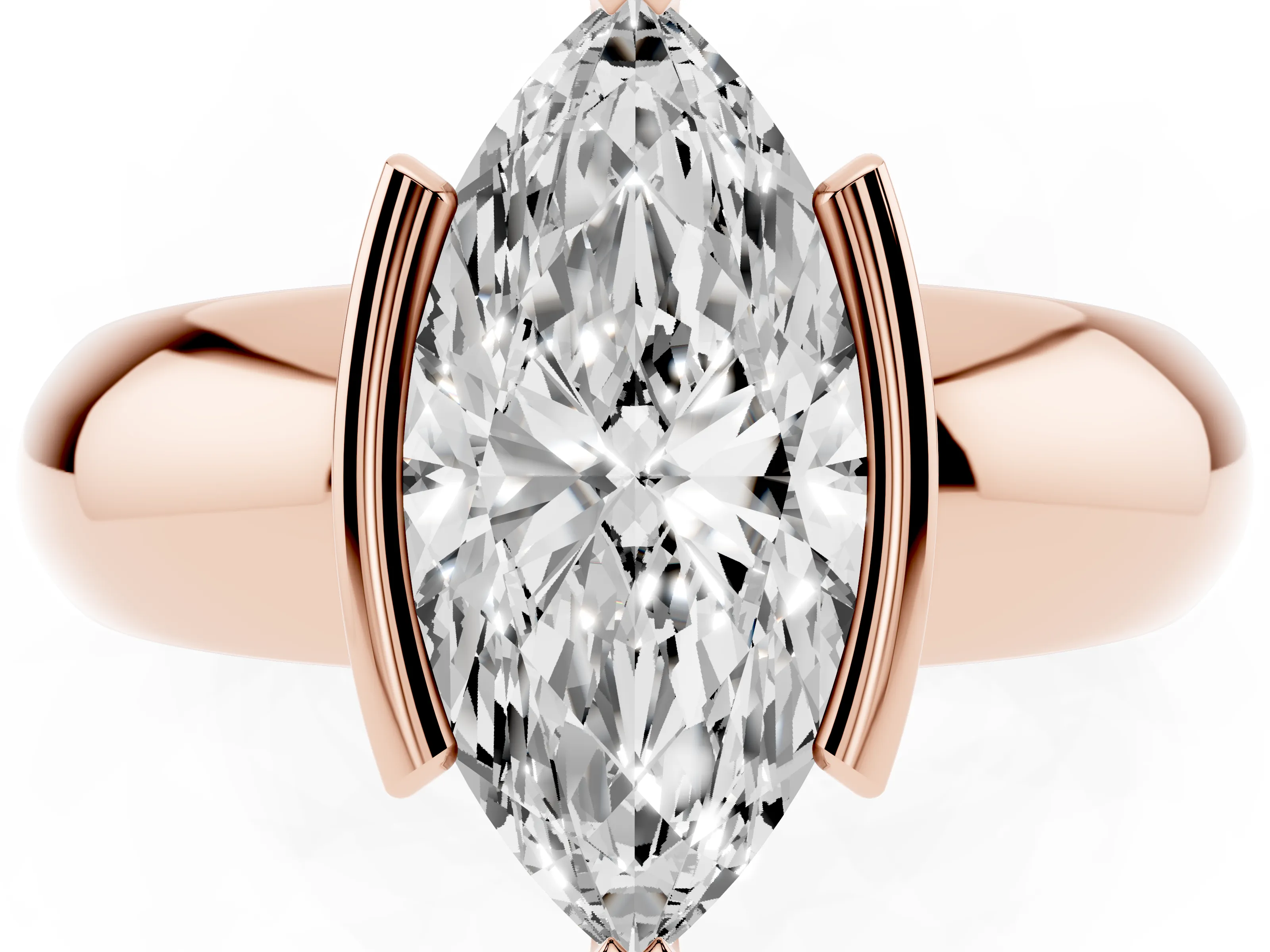Marquise Cut Diamond Solitaire Tension Set Ring Set in Rose gold with Wide Band