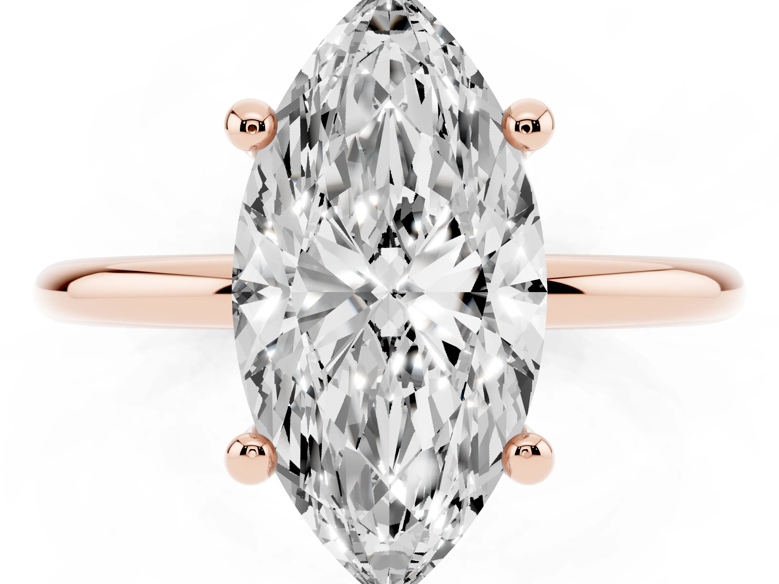 Marquise Cut Diamond Solitaire Ring Set in Rose gold with Secure Prong Setting on a Classic Band