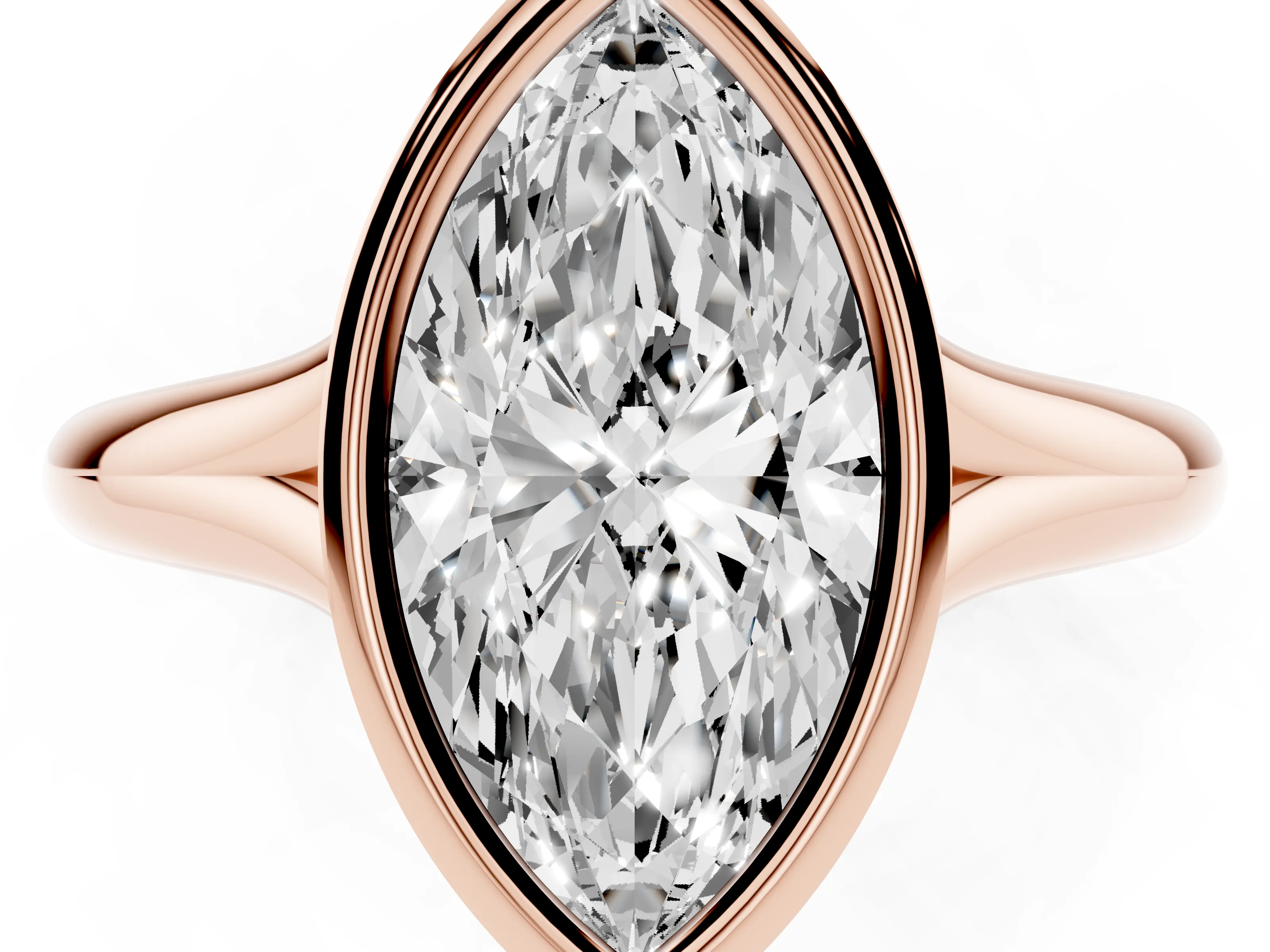 Bezel Set Marquise Cut Diamond Solitaire Ring Set in Rose gold with Smooth Band