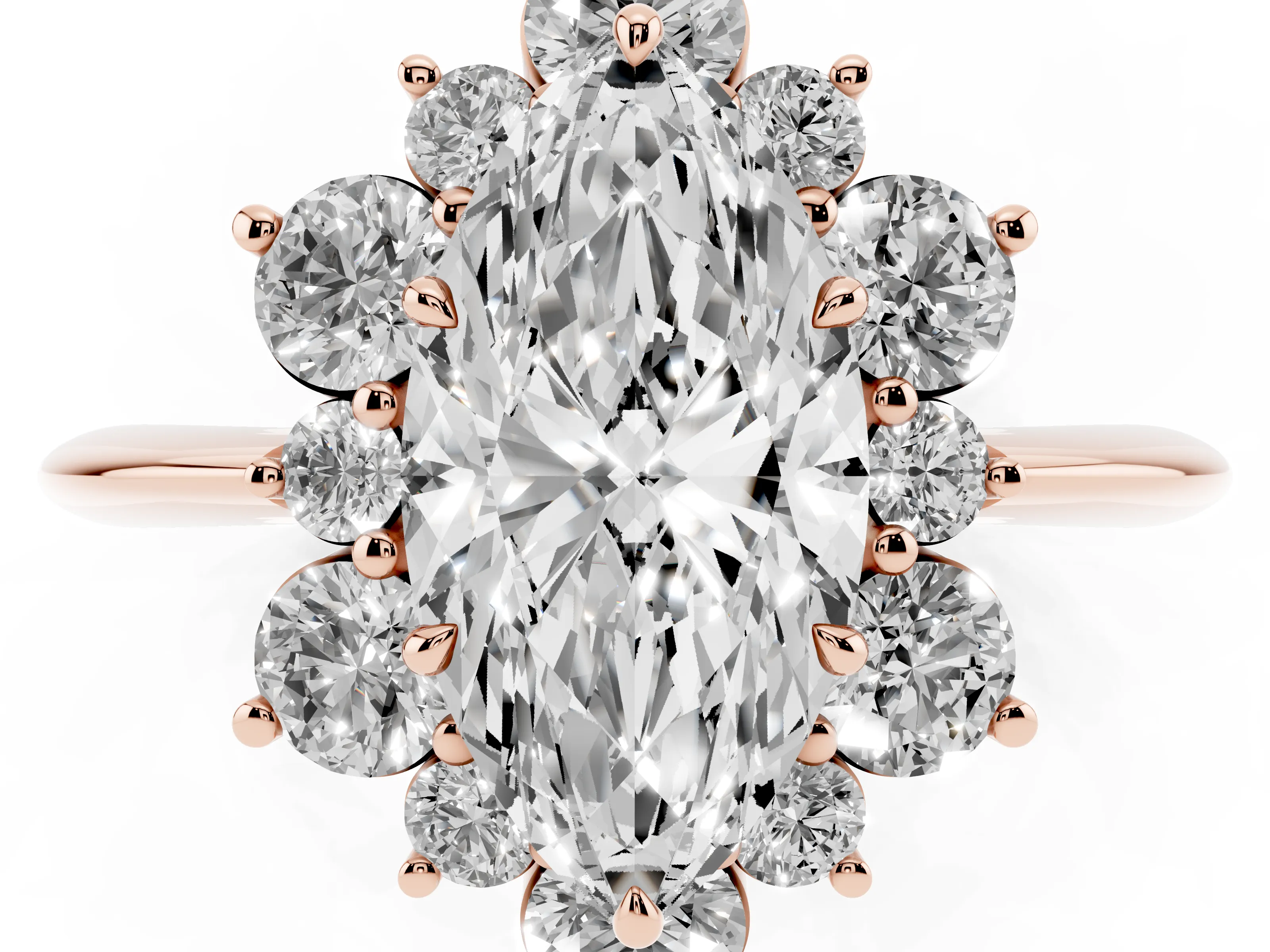 Marquise Cut Diamond Cluster Halo Ring Set in Rose gold with Solitaire Band and Prong Setting