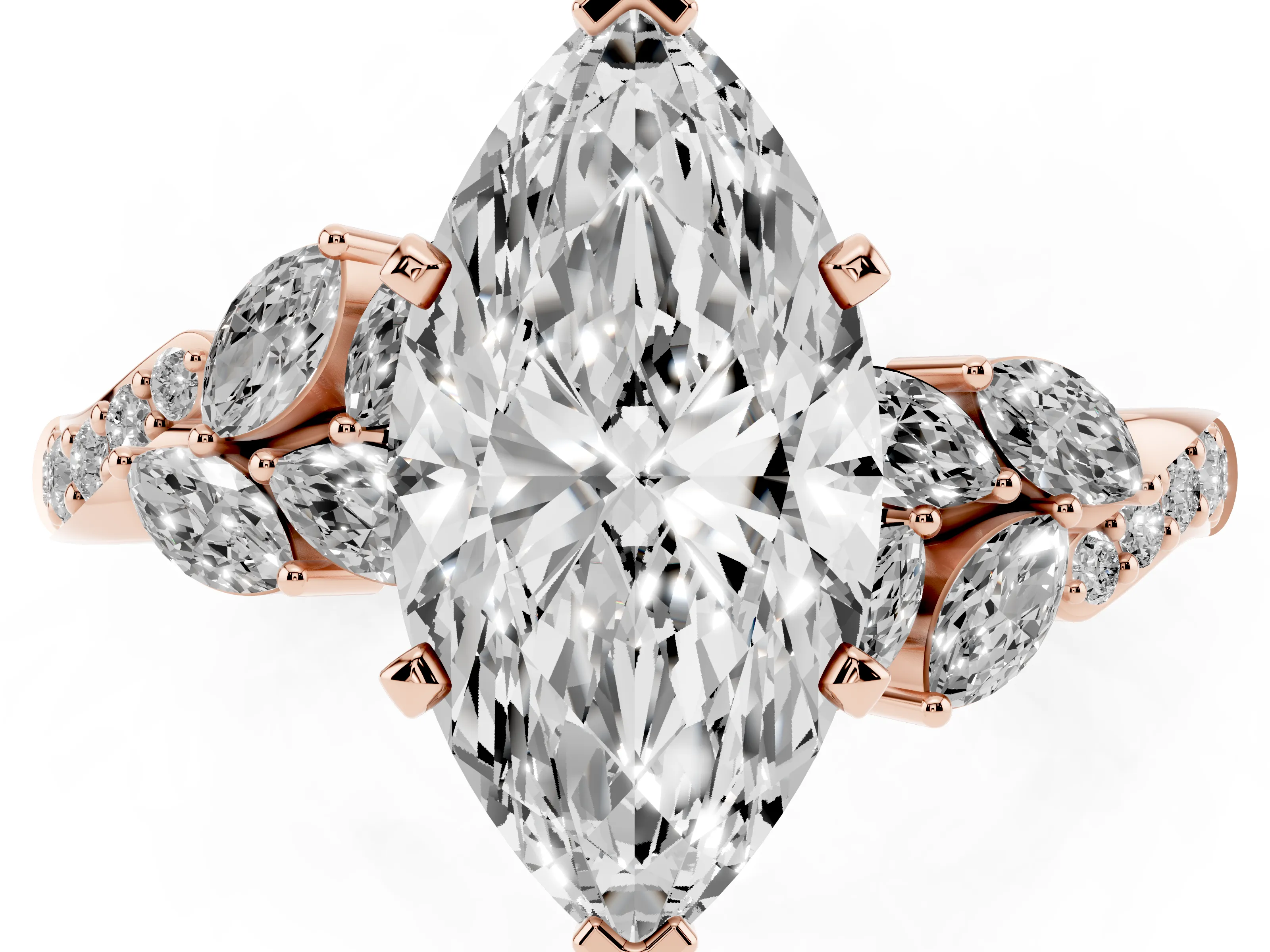 Marquise Cut Diamond Solitaire Ring Set in Rose gold with Marquise Twist Band and Prong Setting