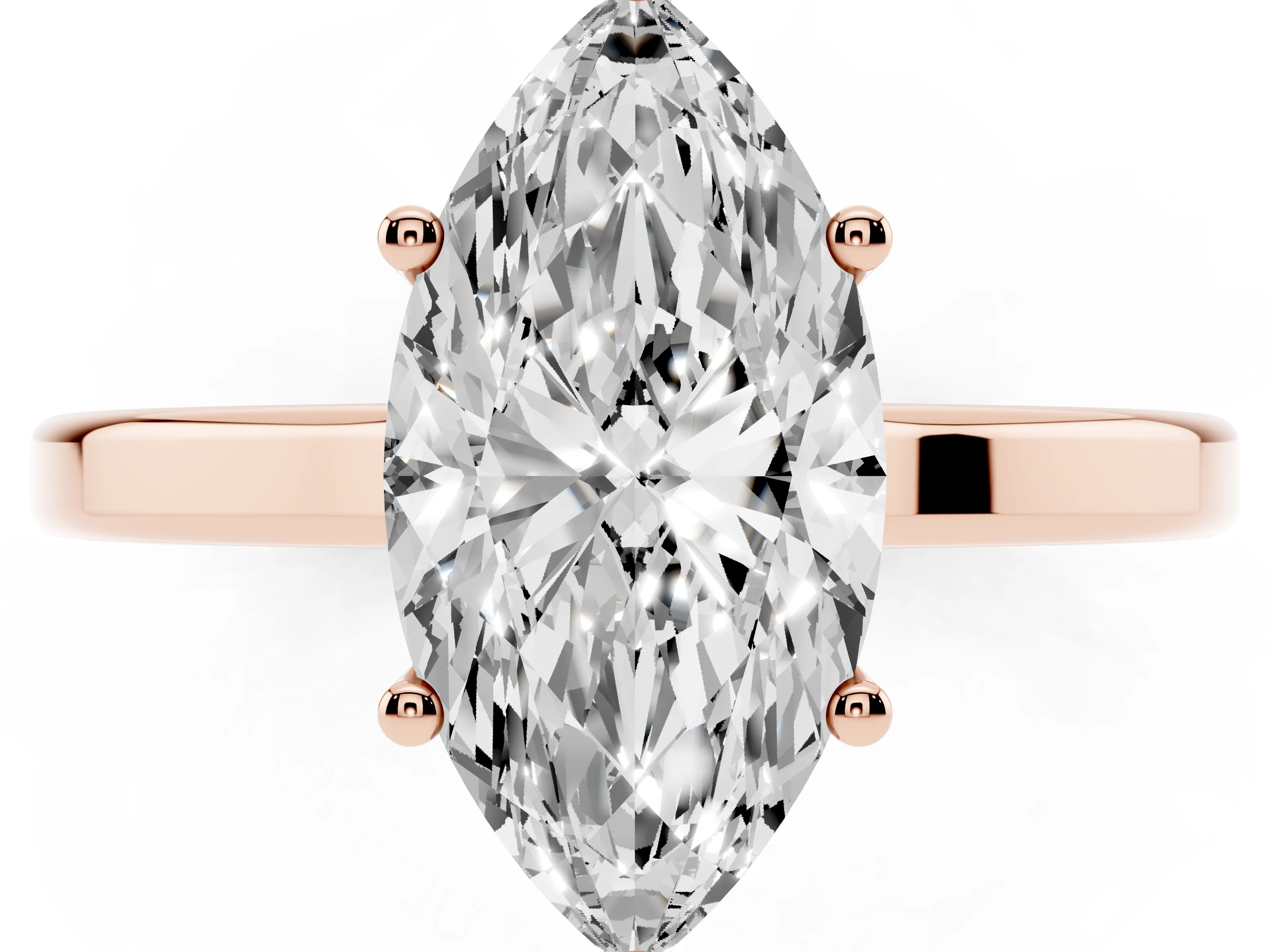 Marquise Cut Diamond Solitaire Engagement Ring Set in Rose gold with Prong Setting on a Plain Band