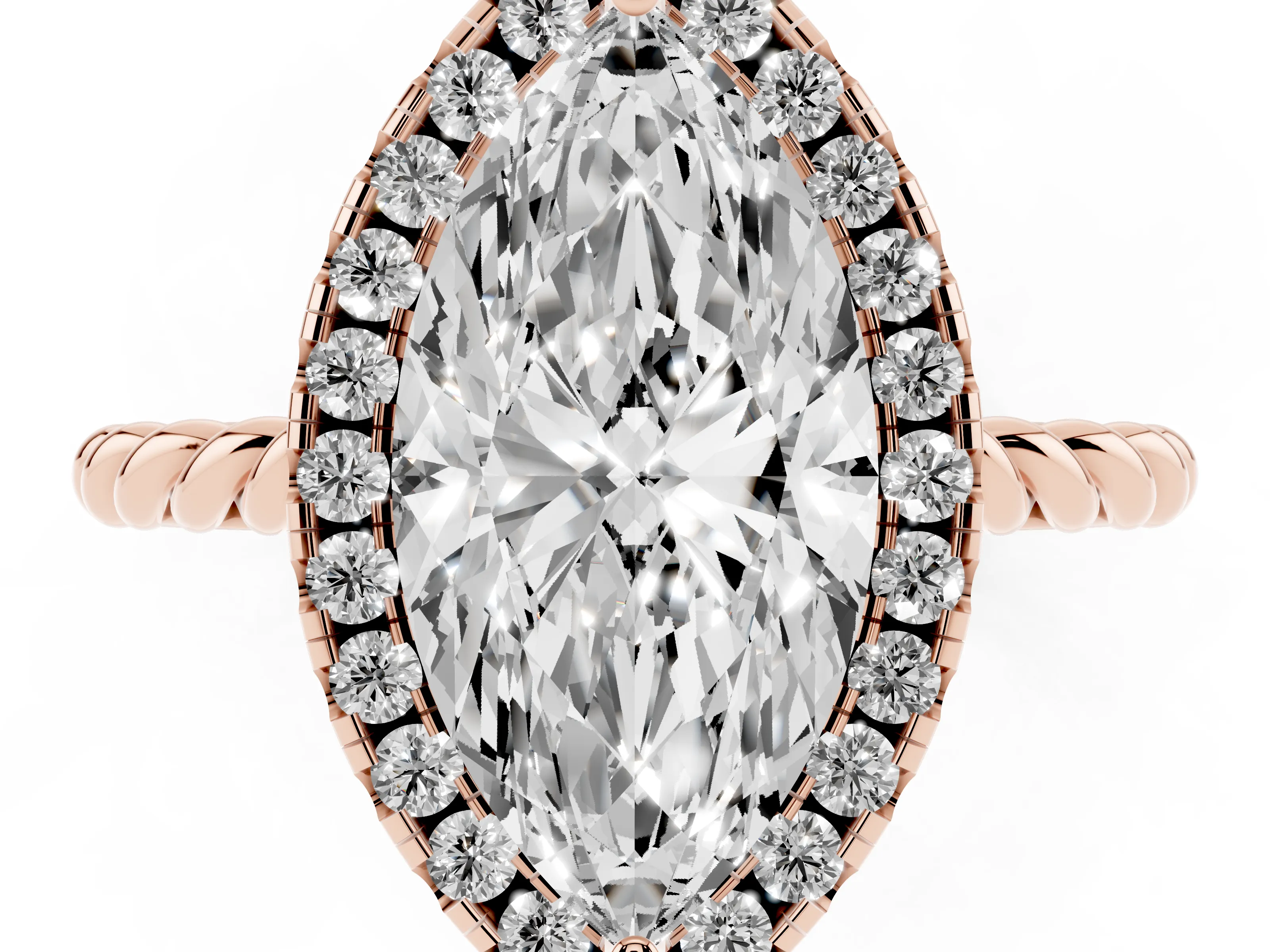 Marquise Cut Diamond Halo Ring Set in Rose gold with Plain Twisted Band