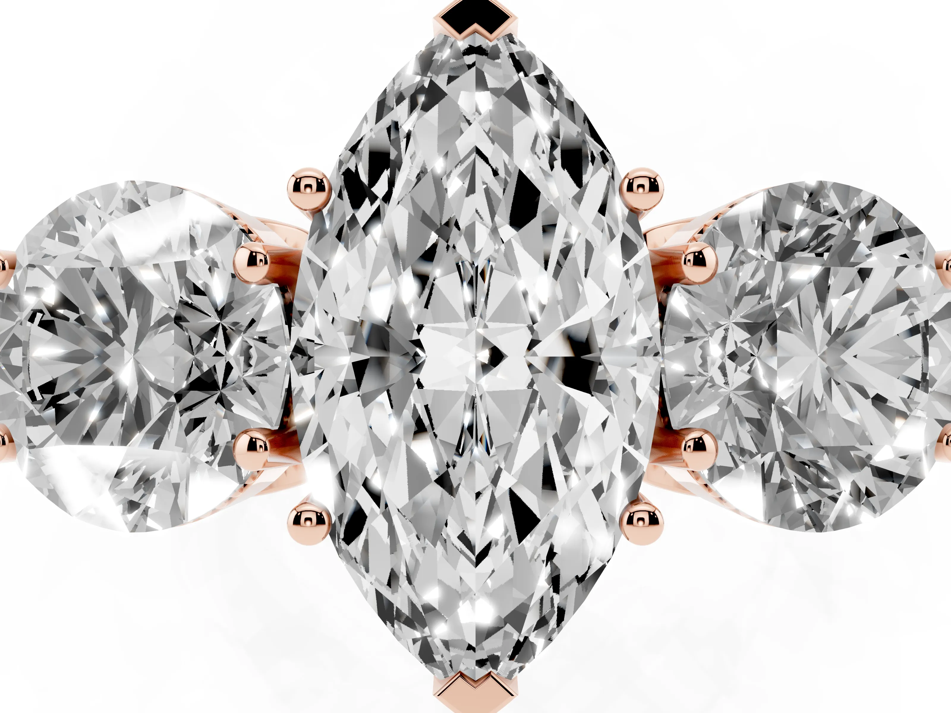 Marquise Cut Diamond Three-Stone Engagement Ring Set in Rose gold with Polished Band