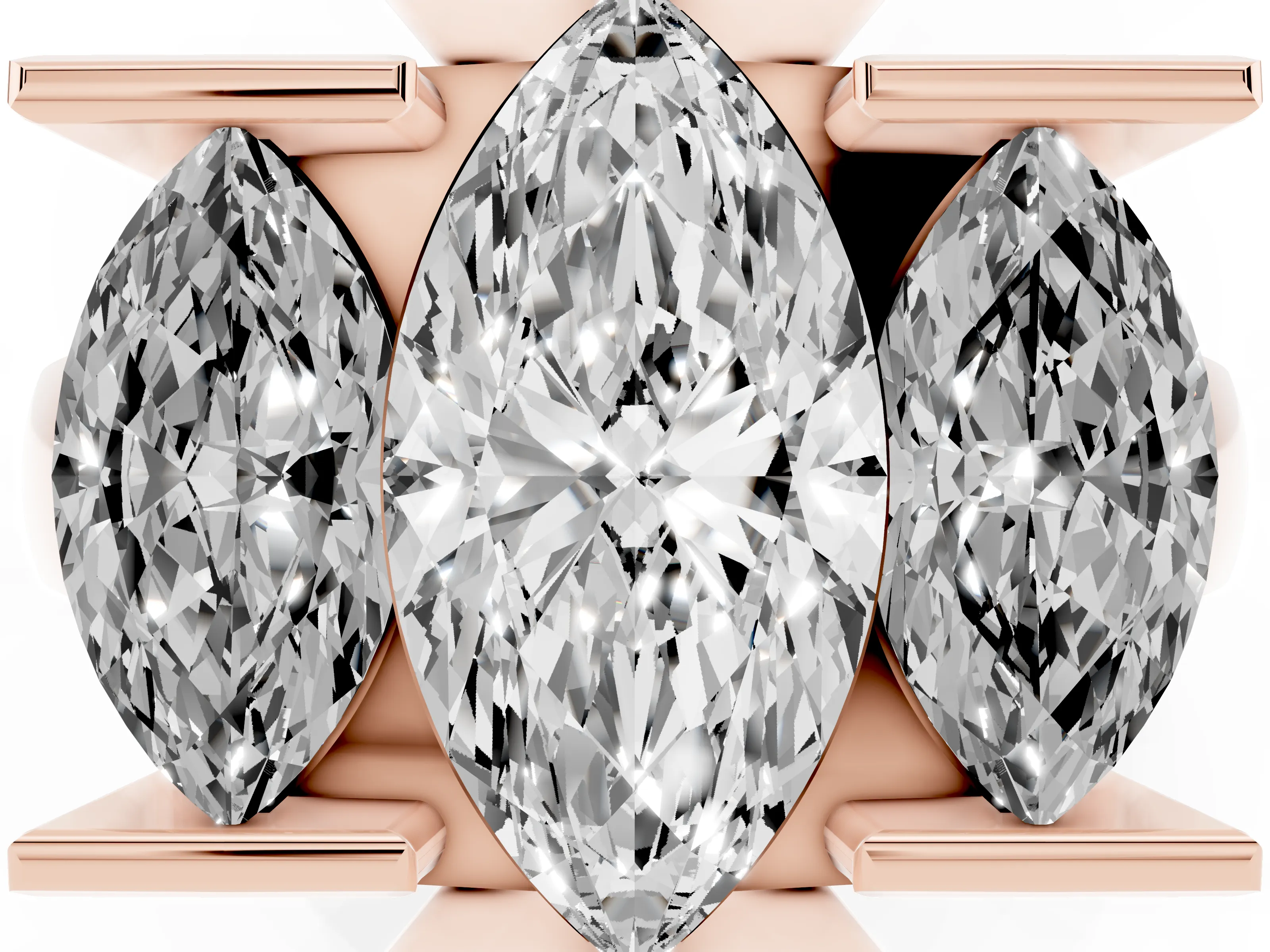 Marquise Cut Diamond Three-Stone Channel Set Ring Set in Rose gold with Smooth Polished Band