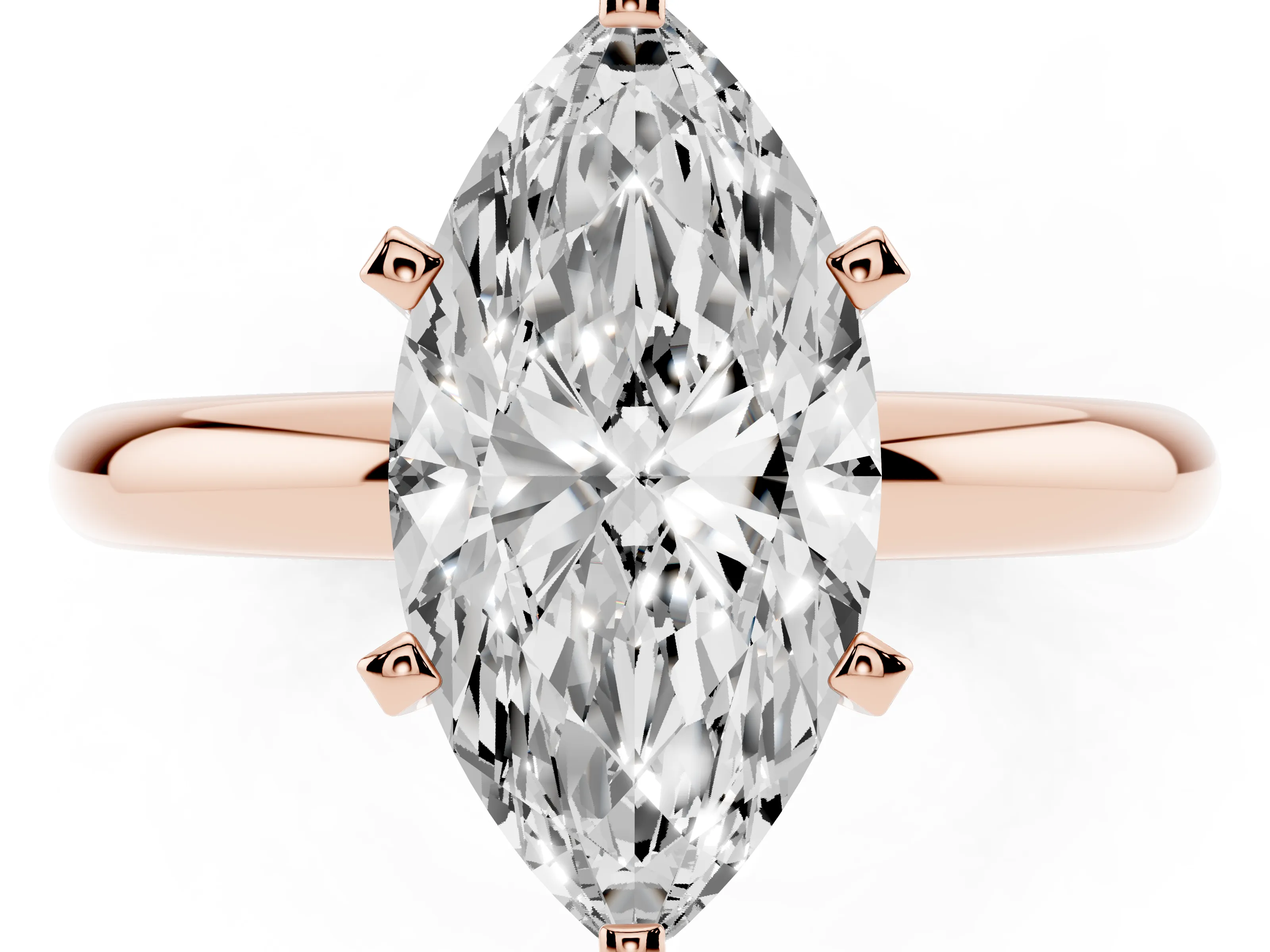 Marquise Cut Diamond Solitaire Engagement Ring Set in Rose gold with Round Band and Prong Setting