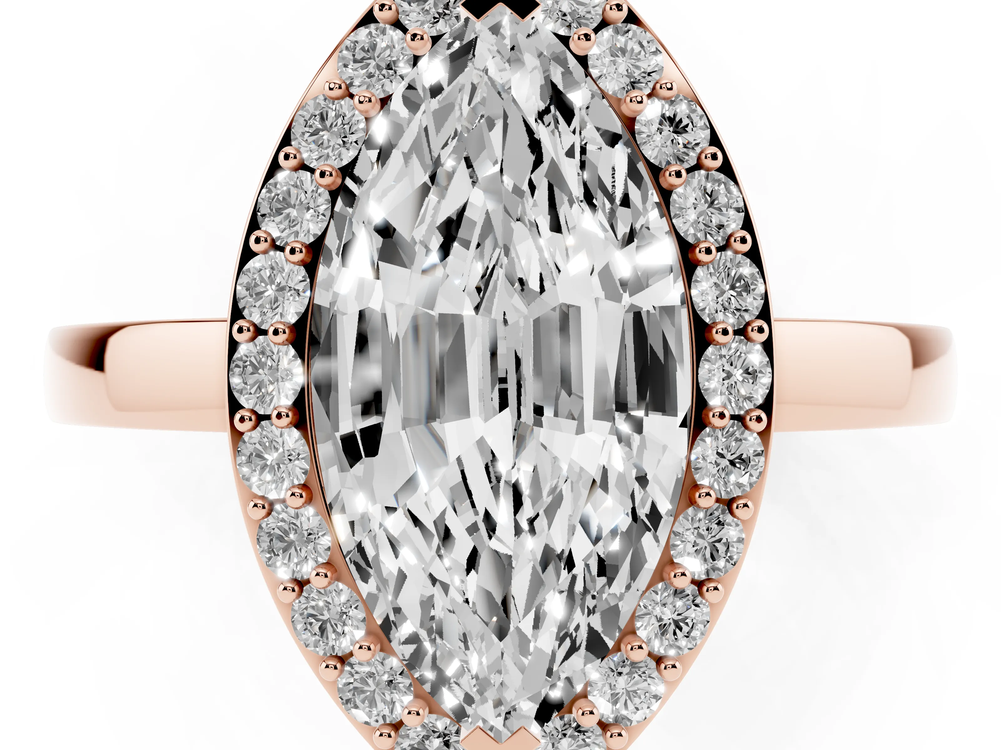 Marquise Cut Diamond Halo Ring Set in Rose gold with Solitaire Band and Prong Setting