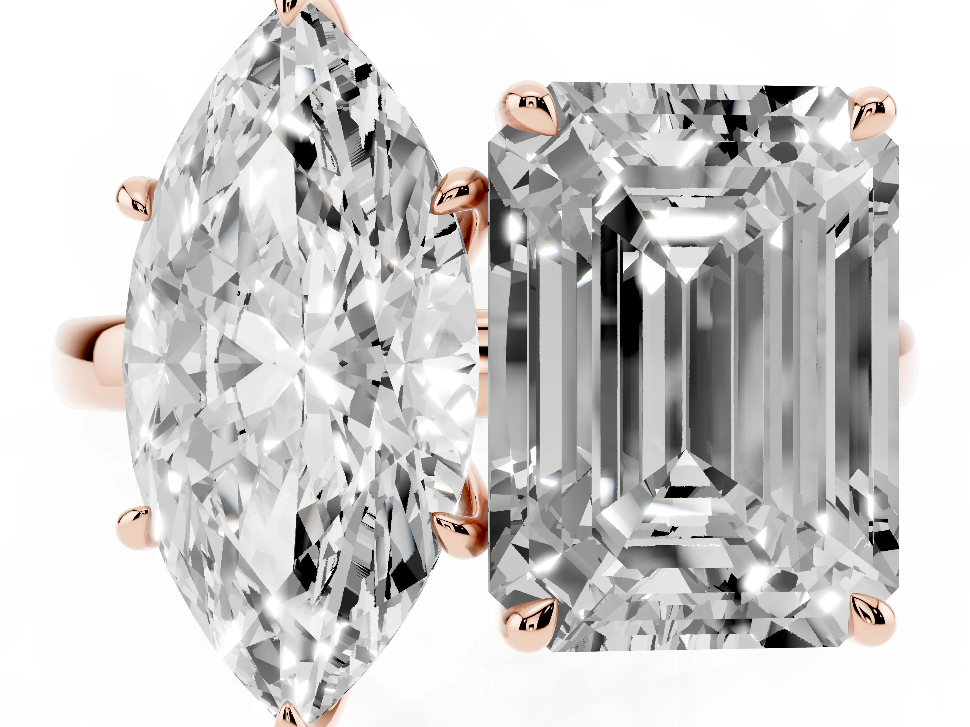 Marquise Cut and Emerald Cut Toi Moi Ring Set in Rose gold with Prong Setting