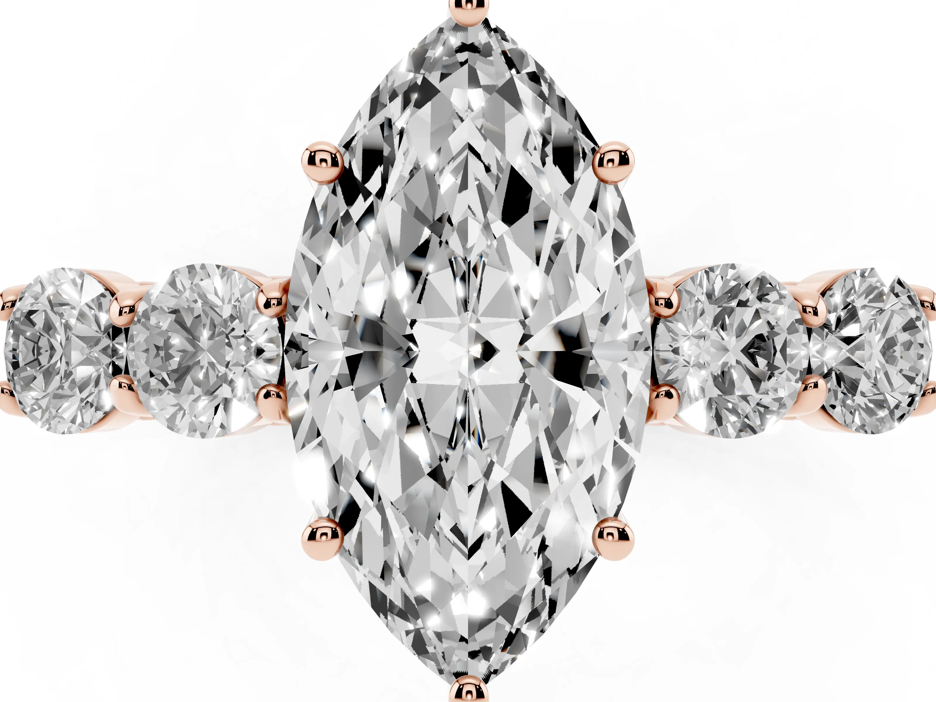 Marquise Cut Diamond Five-Stone Prong Set Band Ring Set in Rose gold with Polished Band