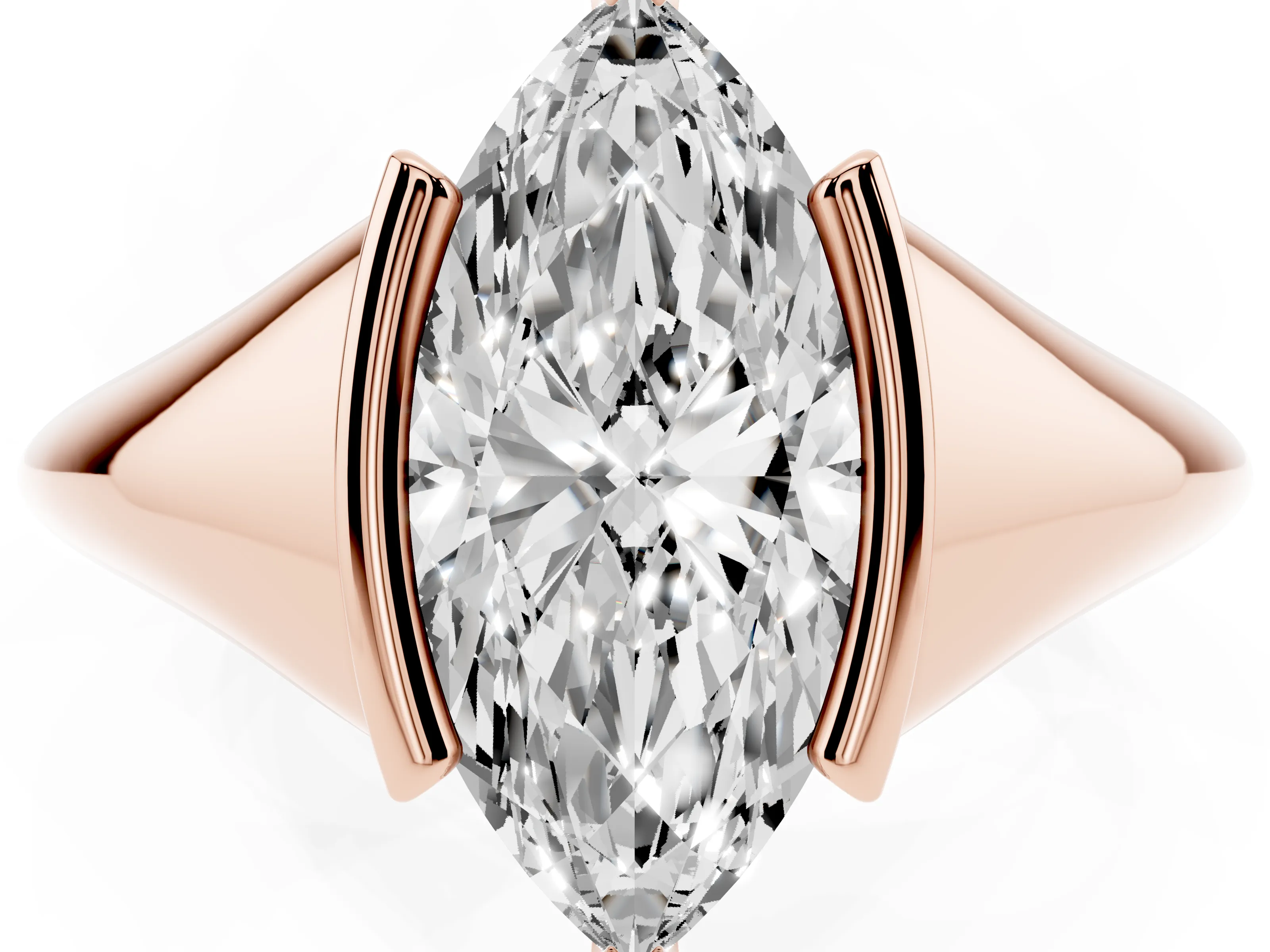 Marquise Cut Diamond Solitaire Tension Set Ring Set in Rose gold