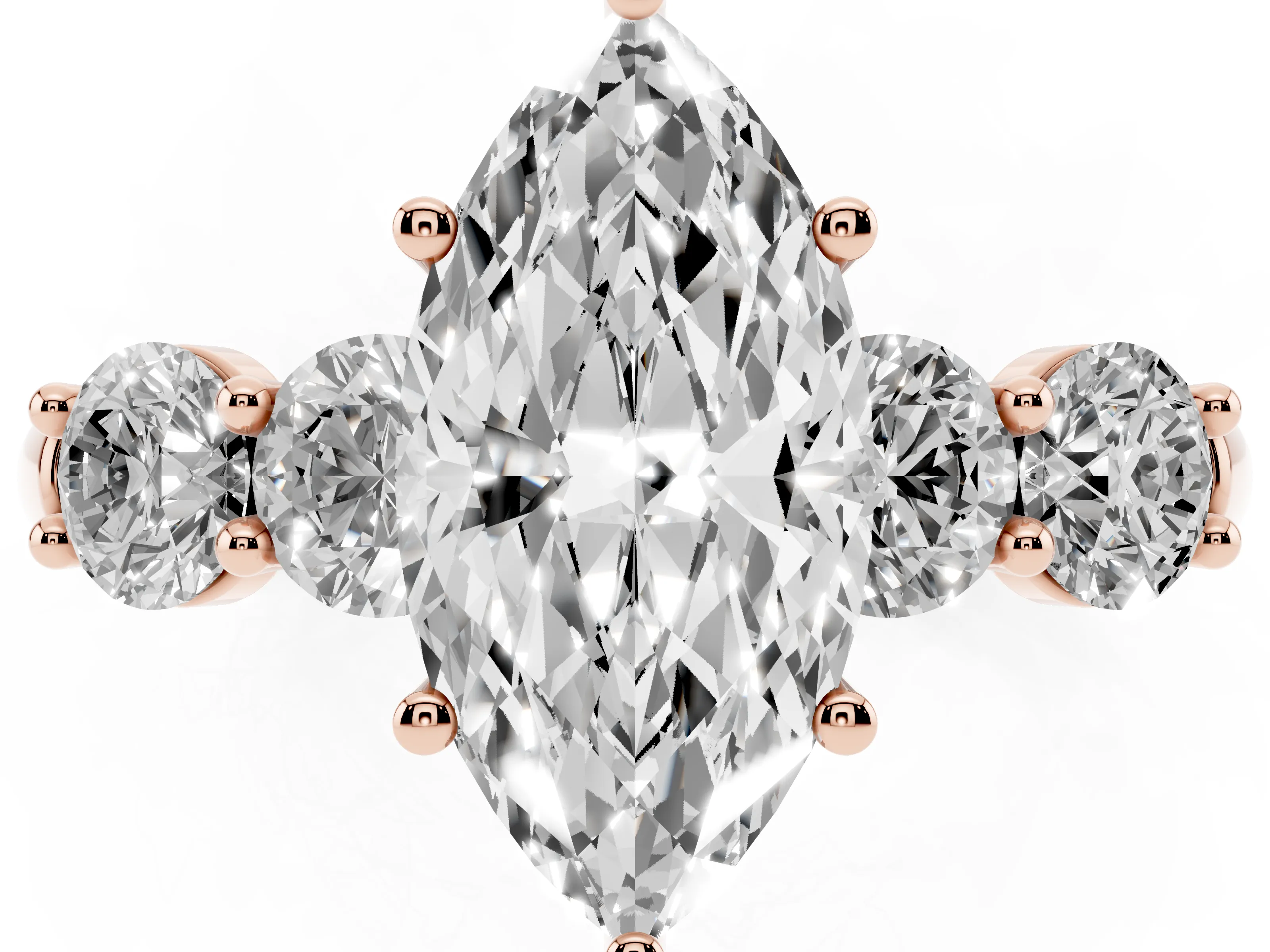 Marquise Cut Diamond Five-Stone Prong Set Ring Set in Rose gold with Classic Band