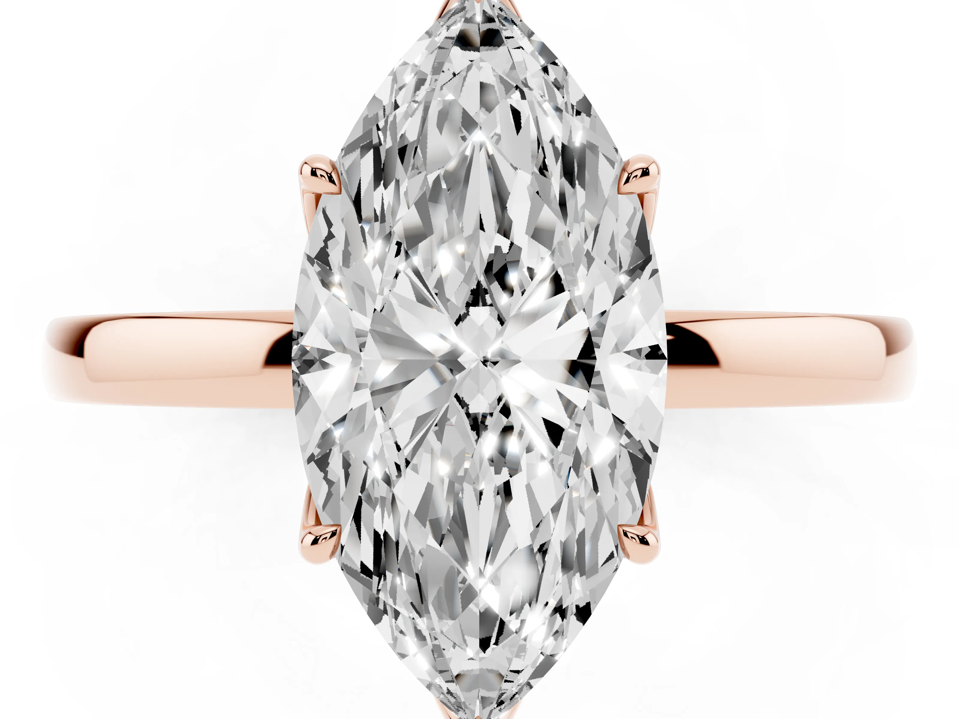 Marquise Cut Diamond Solitaire Ring Set in Rose gold with Prong Setting and Thin Polished Band