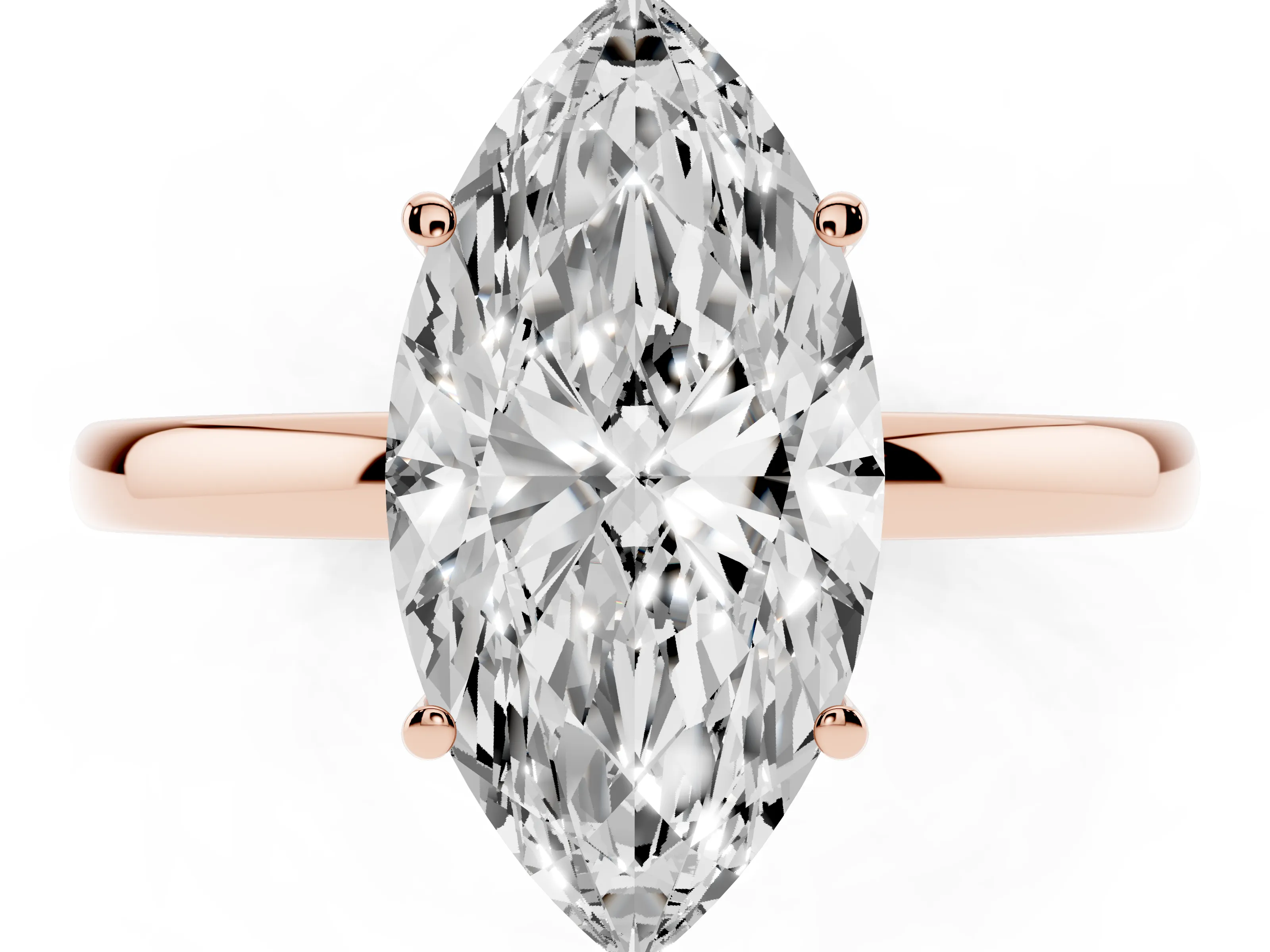 Marquise Cut Diamond Solitaire Ring Set in Rose gold with Plain Band and Prong Setting