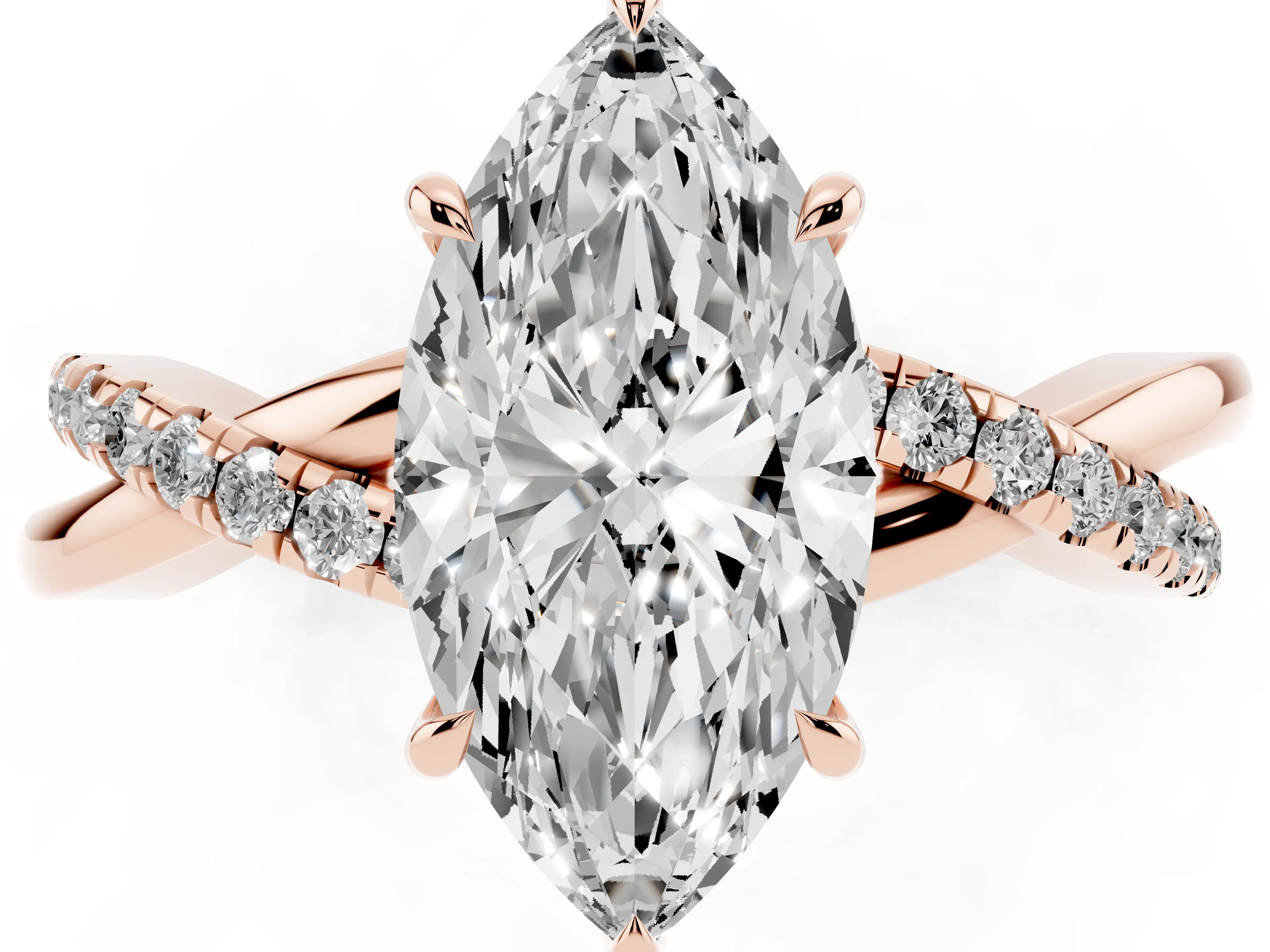 Marquise Cut Diamond Twisted Pavé Band Ring Set in Rose gold with Prong Setting