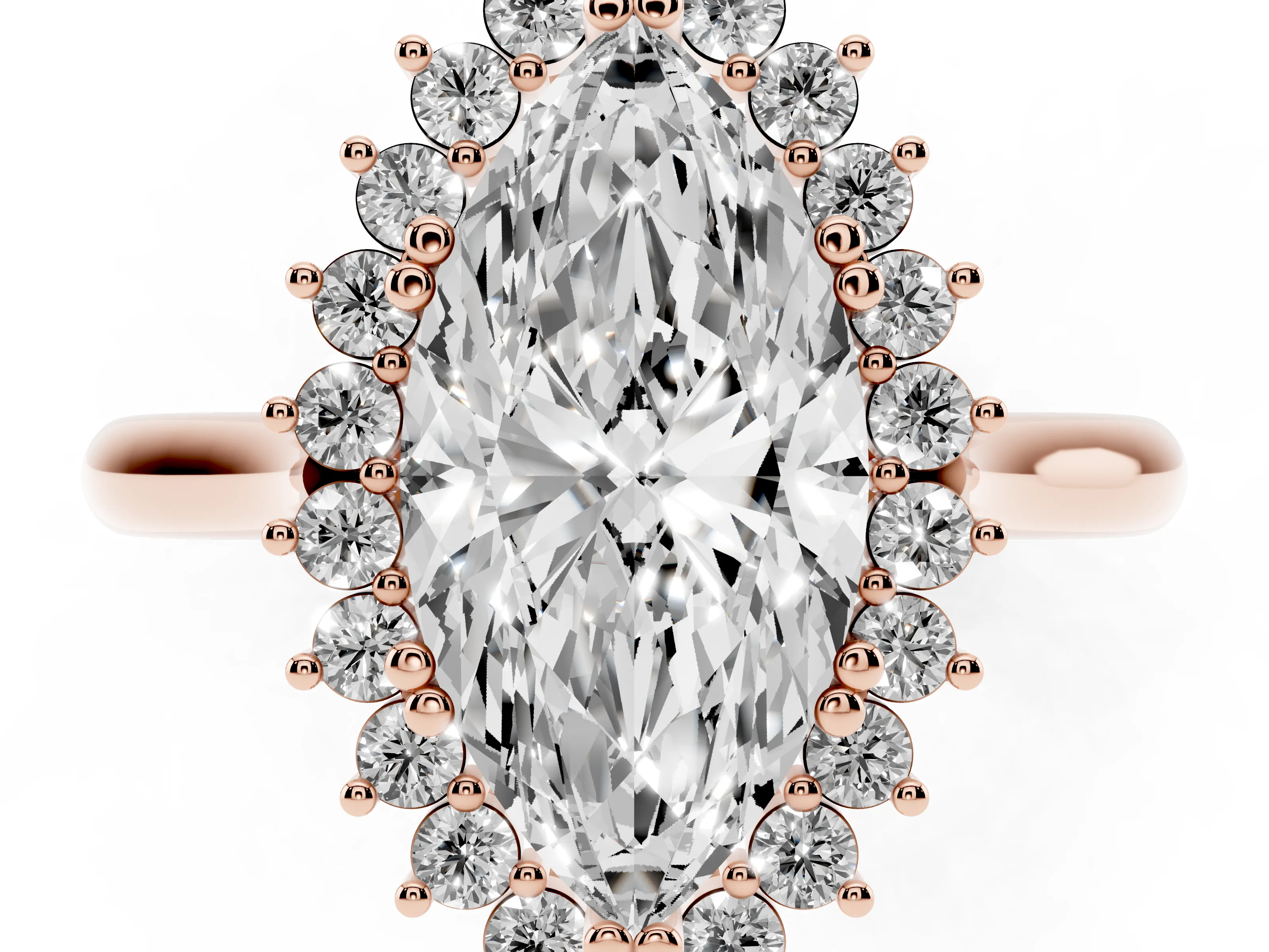 Marquise Cut Diamond Halo Ring Set in Rose gold with Plain Solitaire Band and Prong Setting