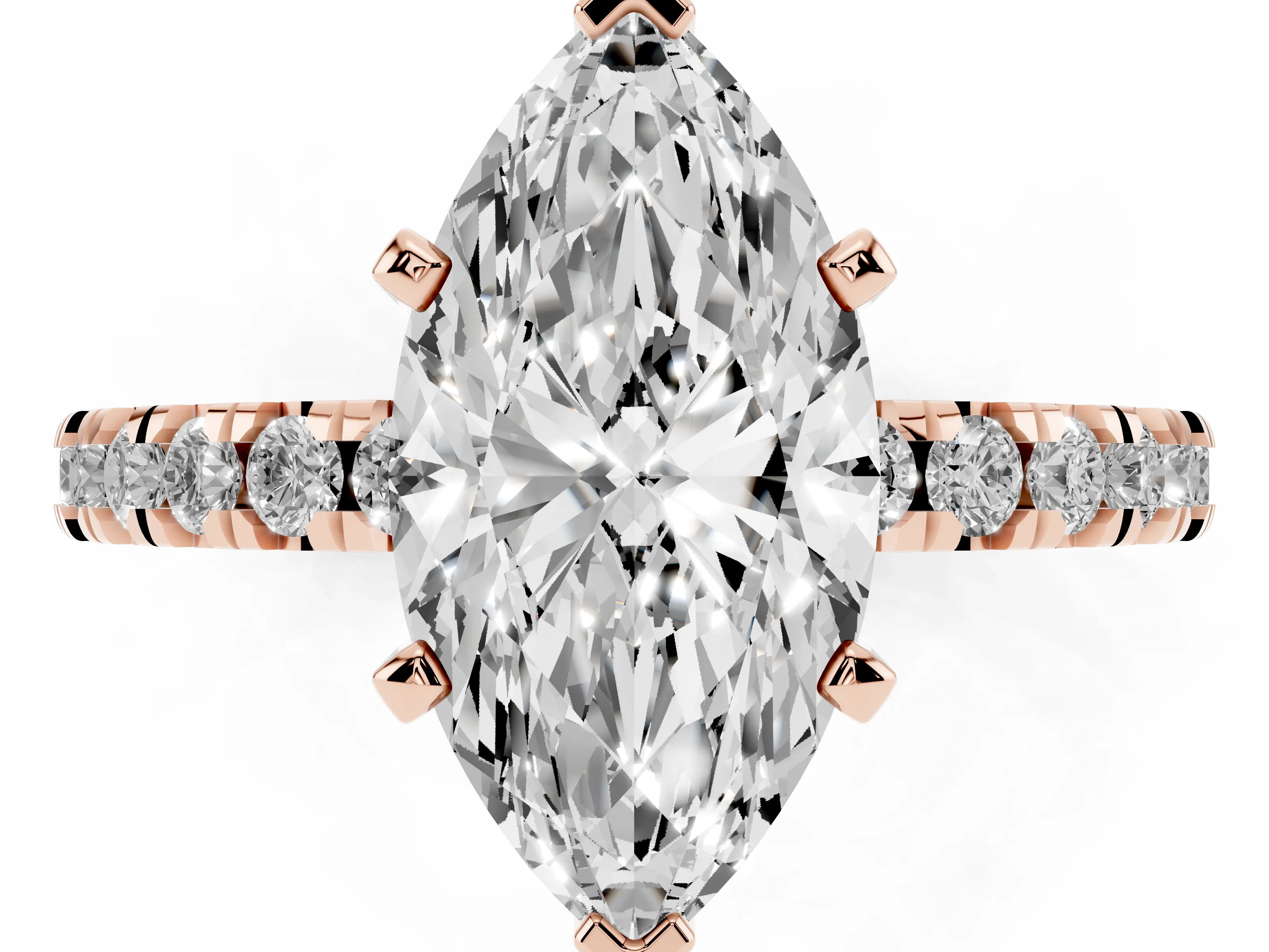 Marquise Cut Diamond Pavé Band Solitaire Set in Rose gold with Prong Setting