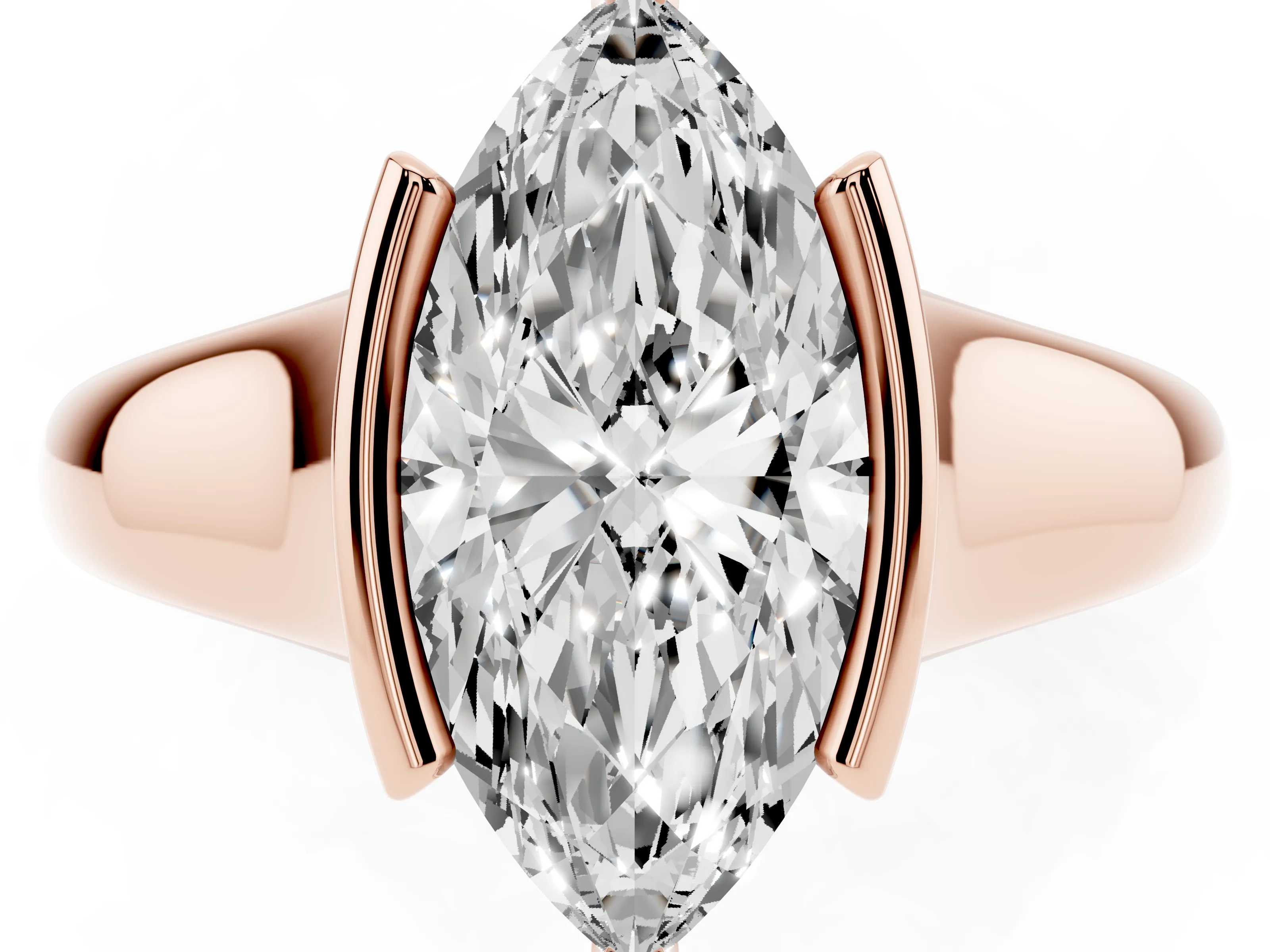 Marquise Cut Diamond Solitaire Tension Set Ring Set in Rose gold with Split Shank Band