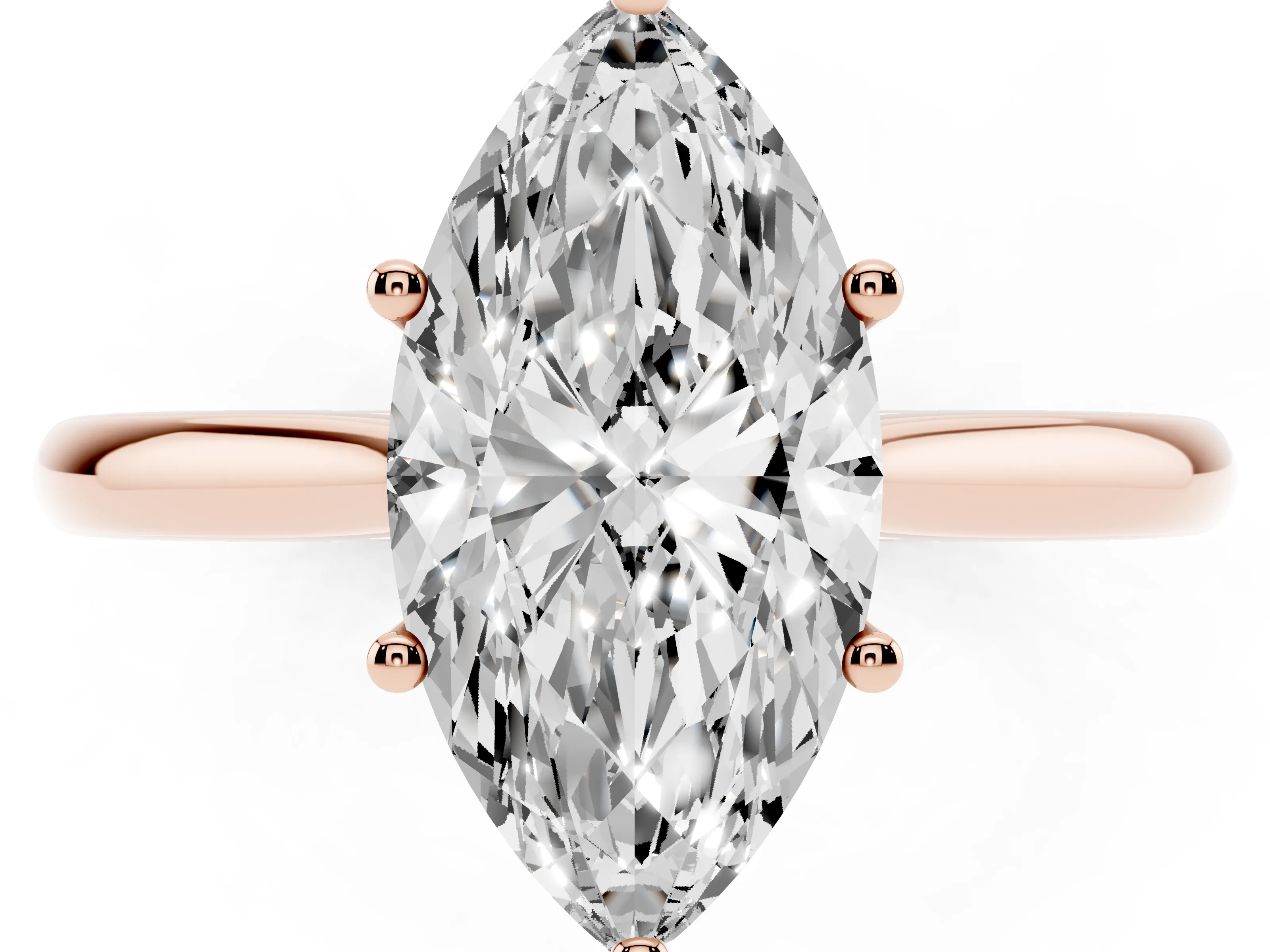 Marquise Cut Diamond Solitaire Ring Set in Rose gold with Cathedral Band and Prong Setting