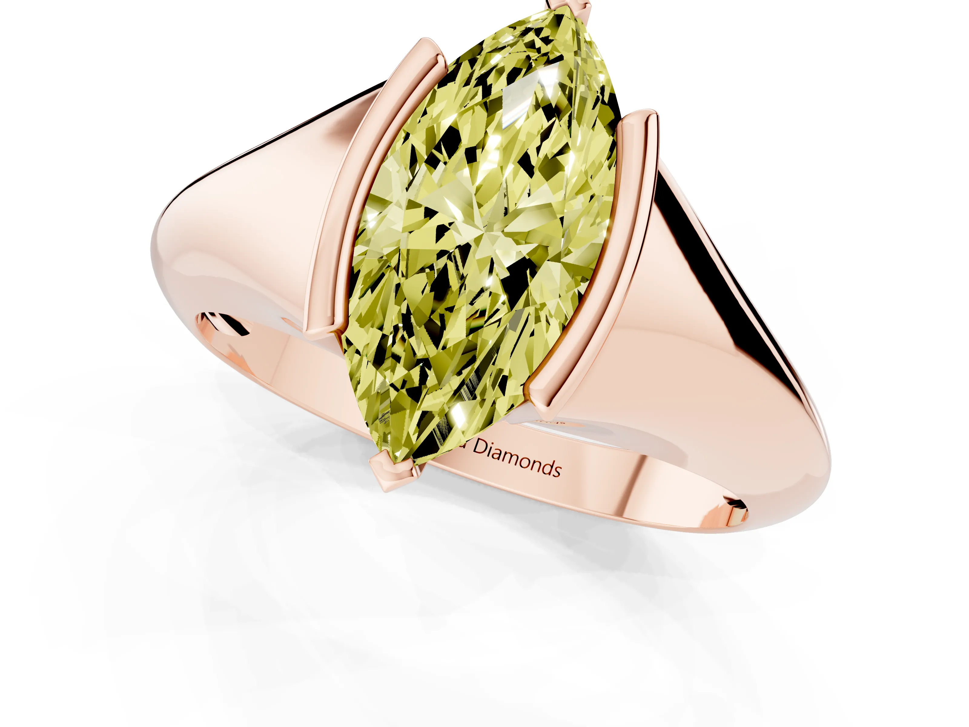 Fancy Yellow Marquise Cut Diamond Solitaire Tension Set Ring Set in Rose gold