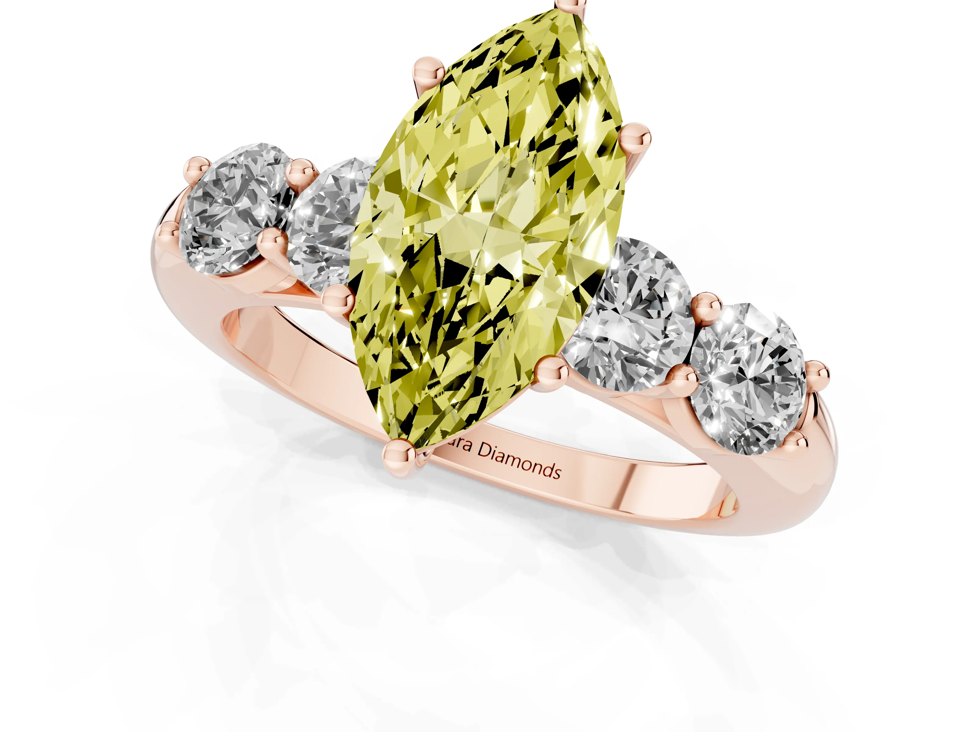 Fancy Yellow Marquise Cut Diamond Five-Stone Prong Set Ring Set in Rose gold with Classic Band
