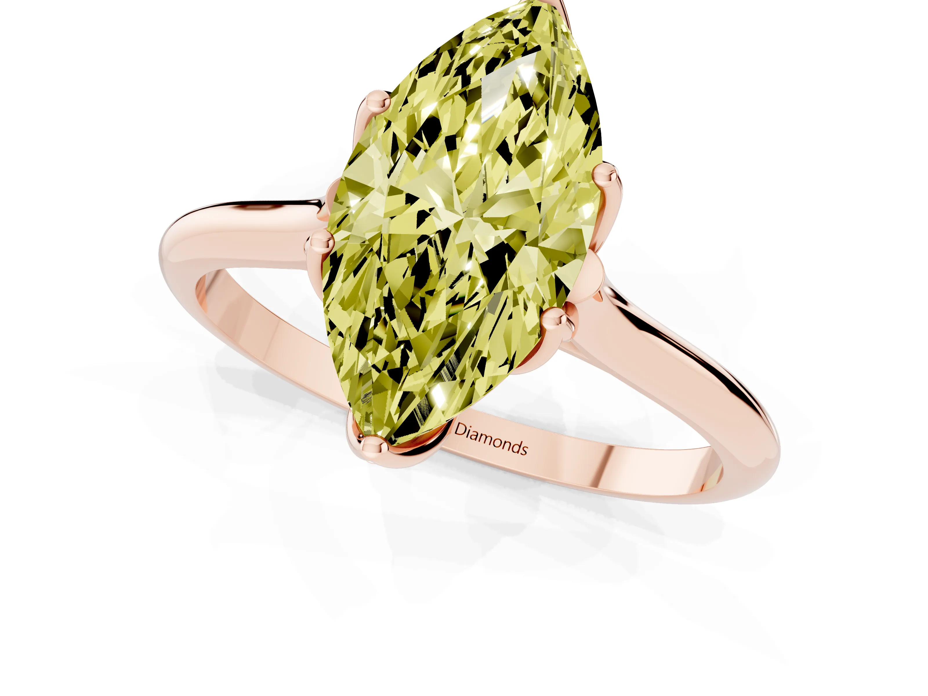 Fancy Yellow Marquise Cut Diamond Solitaire Cathedral Ring Set in Rose gold with Prong Setting