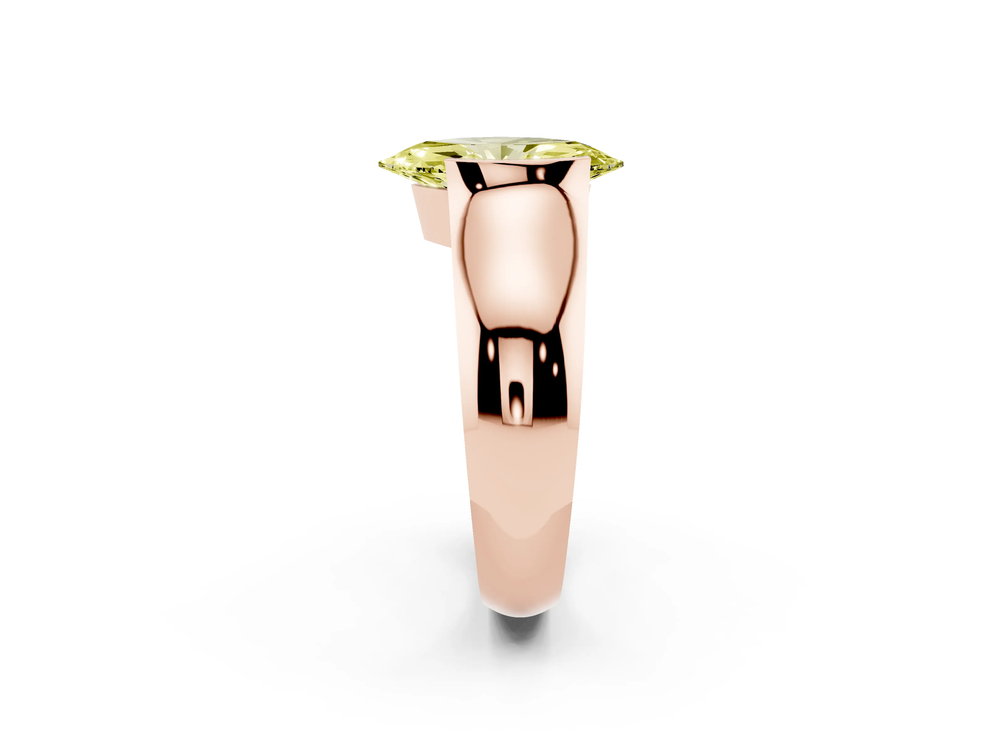Fancy Yellow Marquise Cut Diamond Bezel Solitaire Ring Set in Rose gold with Wide Band