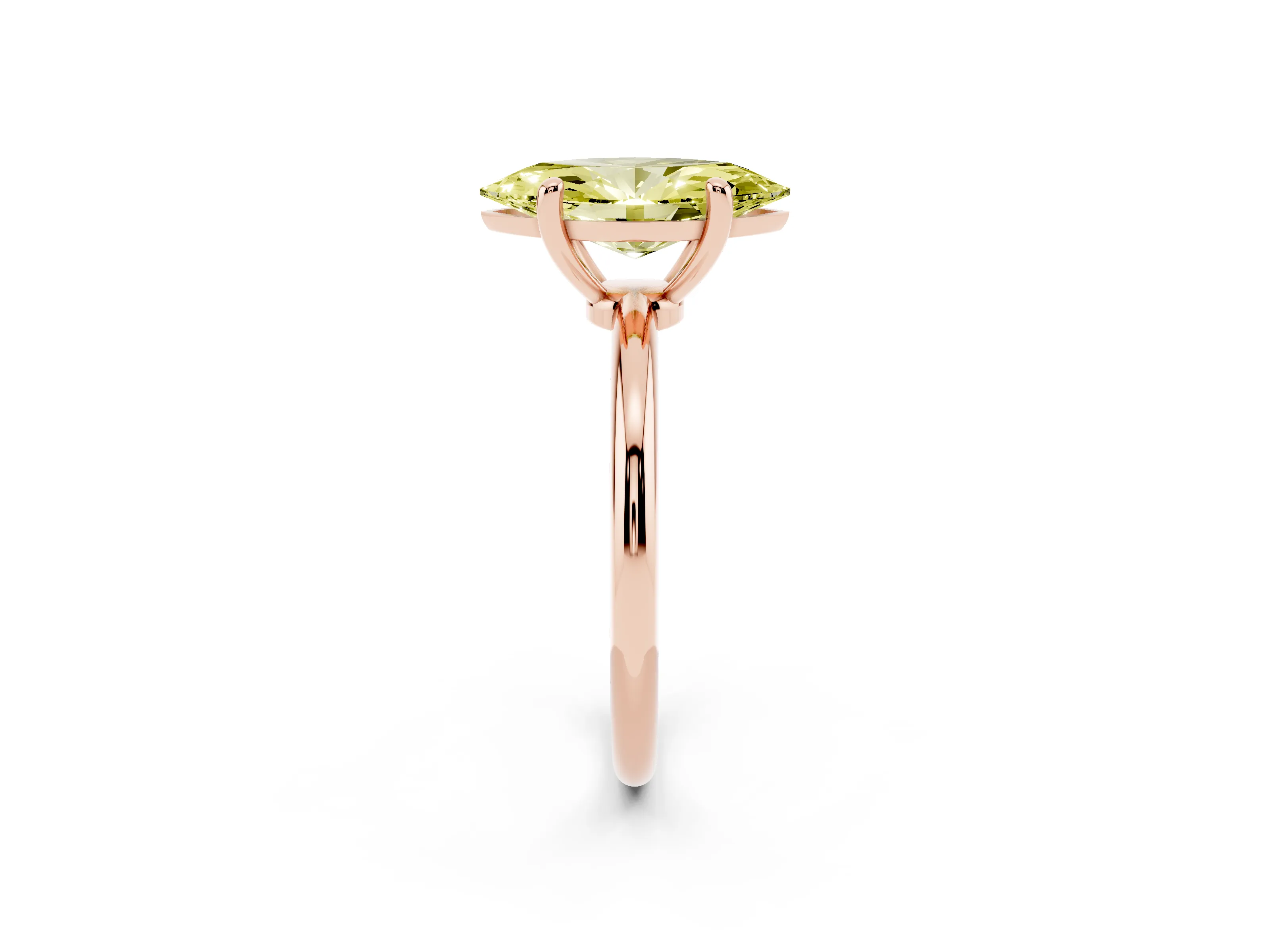 Fancy Yellow Marquise Cut Diamond Solitaire Ring Set in Rose gold with Secure Prong Setting on a Classic Band