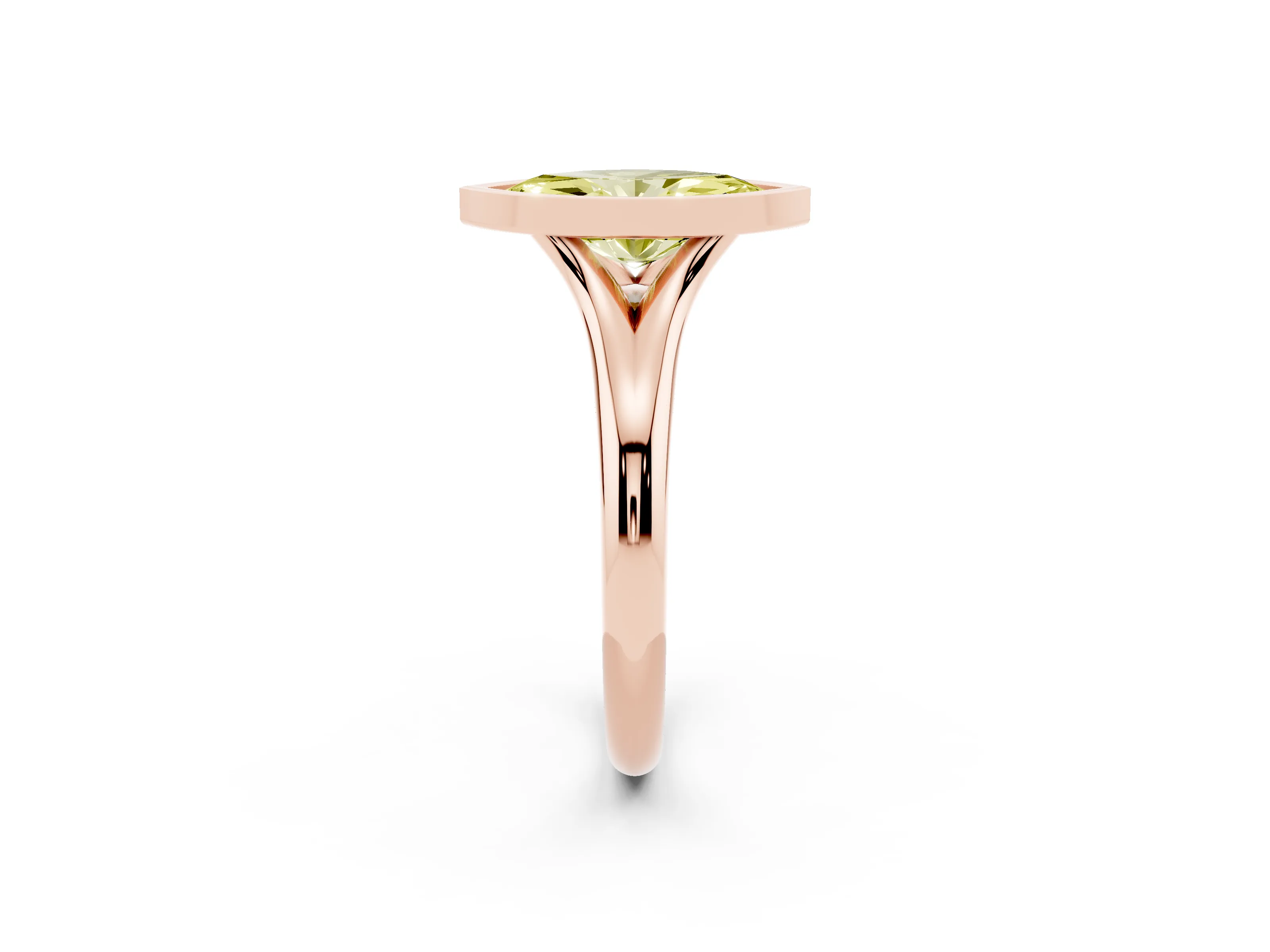 Fancy Yellow Bezel Set Marquise Cut Diamond Solitaire Ring Set in Rose gold with Smooth Band