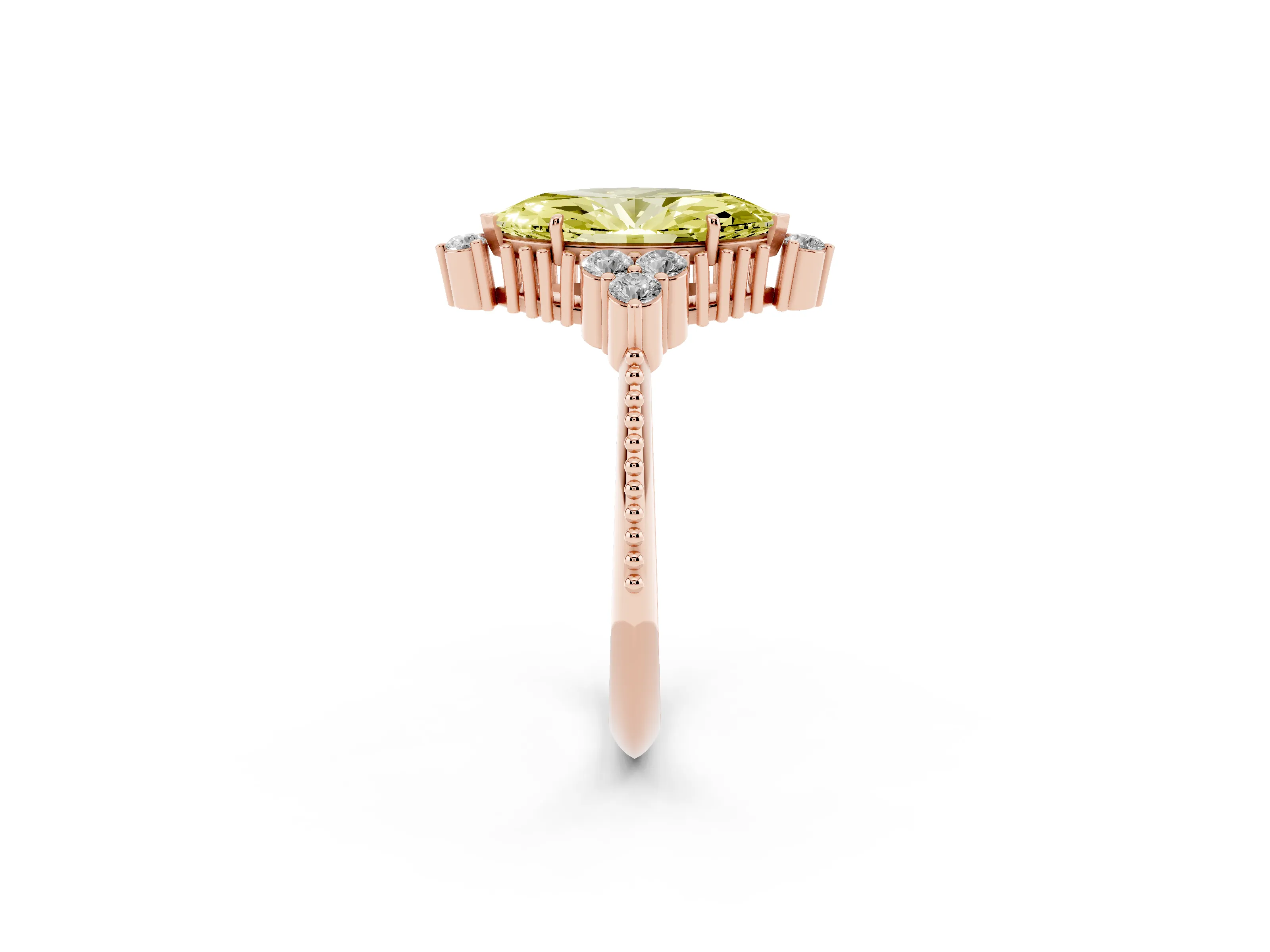 Fancy Yellow Marquise Cut Diamond Cluster Ring Set in Rose gold with Beaded Band