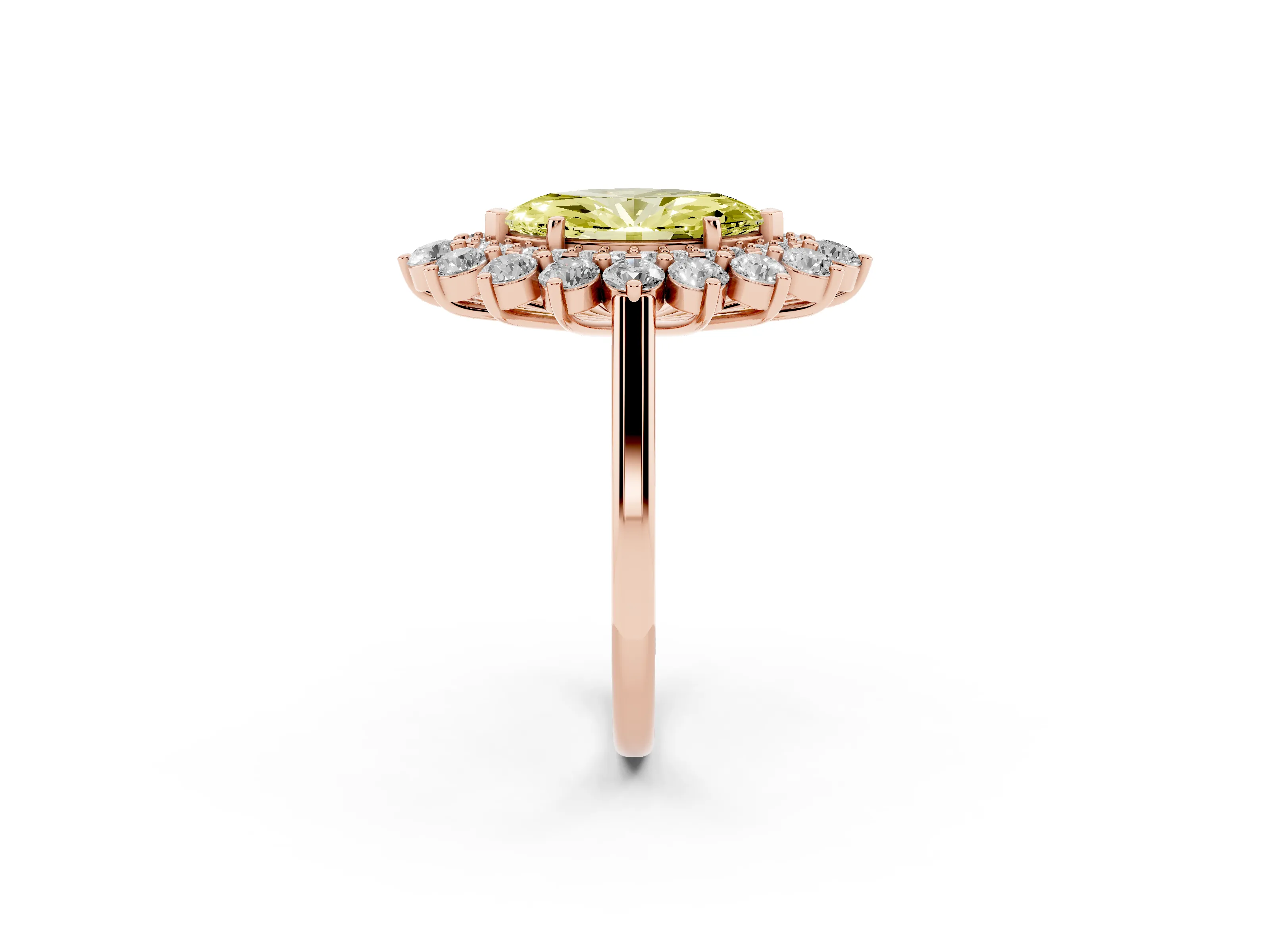 Fancy Yellow Marquise Cut Diamond Floral Double Halo Ring Set in Rose gold with Round Petals