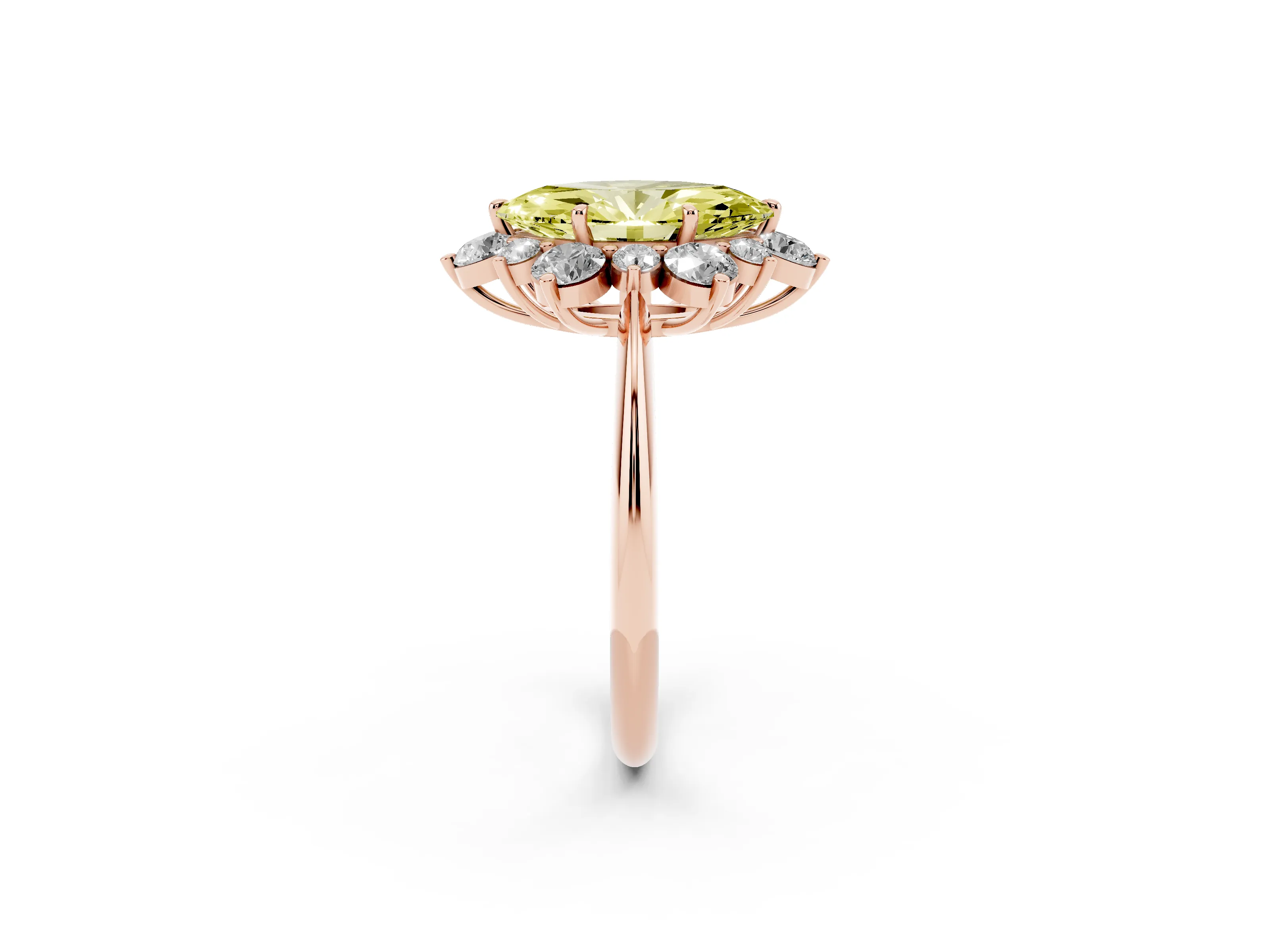Fancy Yellow Marquise Cut Diamond Cluster Halo Ring Set in Rose gold with Solitaire Band and Prong Setting