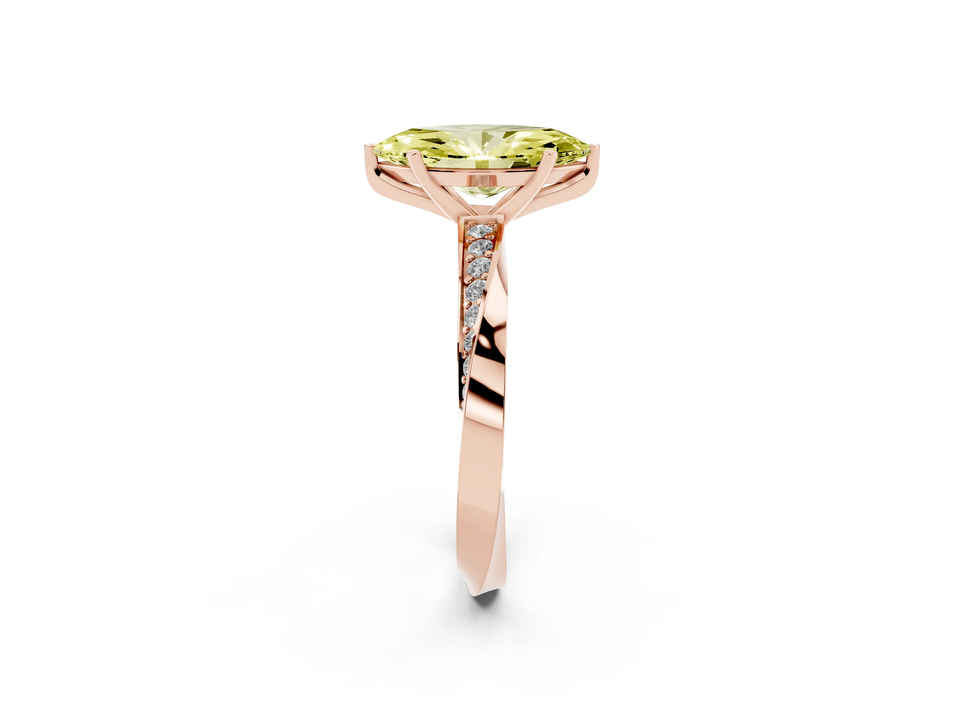 Fancy Yellow Marquise Cut Diamond Engagement Ring Set in Rose gold with Side Stone Accents and Prong Setting
