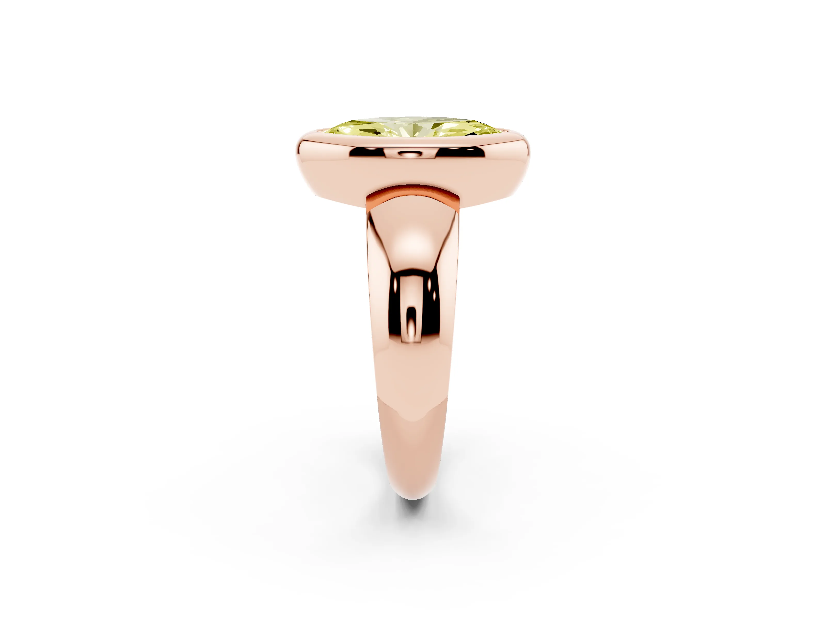 Fancy Yellow Bezel Set Marquise Cut Diamond Solitaire Ring Set in Rose gold with Wide Band