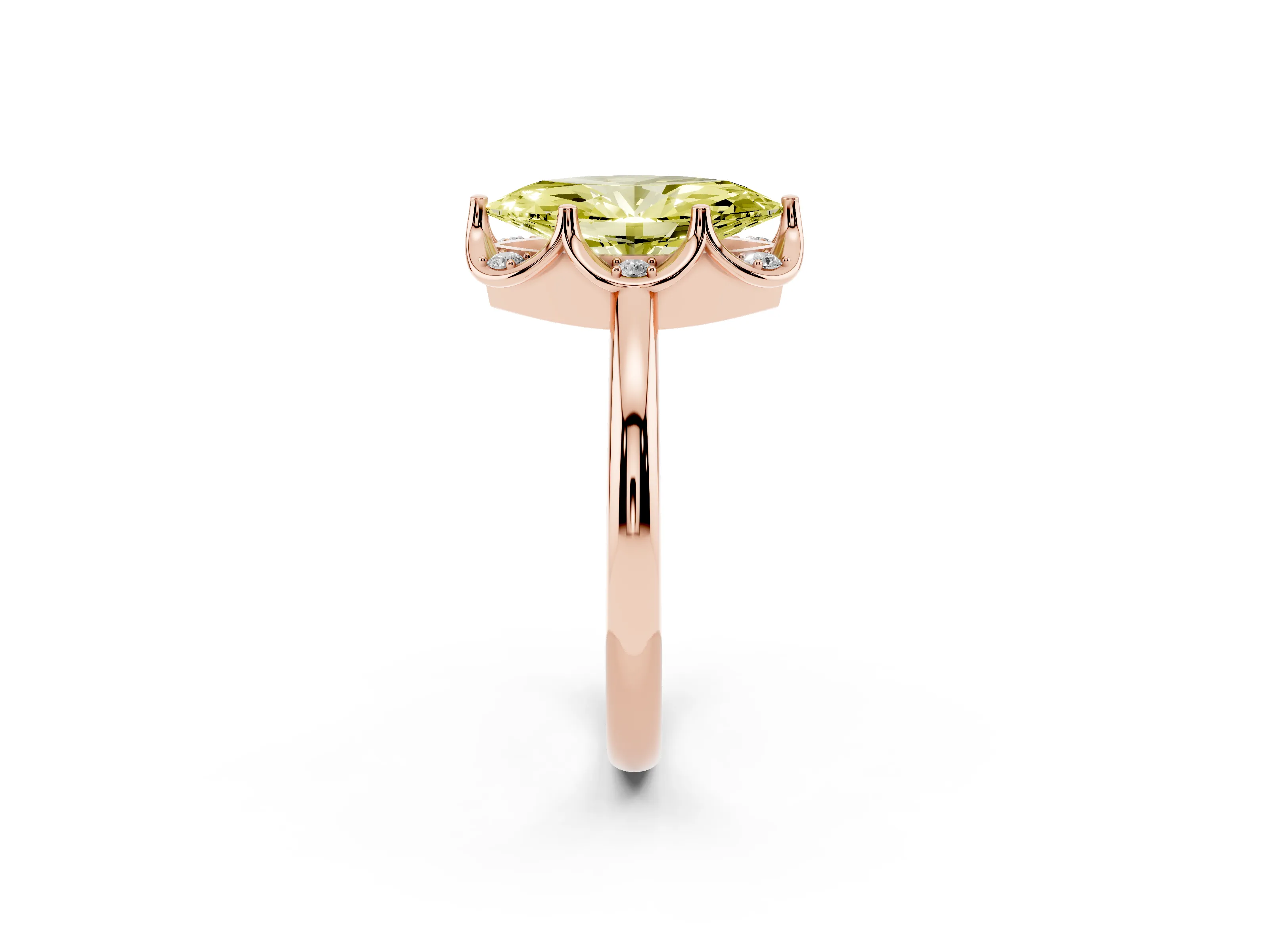 Fancy Yellow Marquise Cut Diamond Round Cluster Halo Ring Set in Rose gold with Solitaire Band and Prong Setting