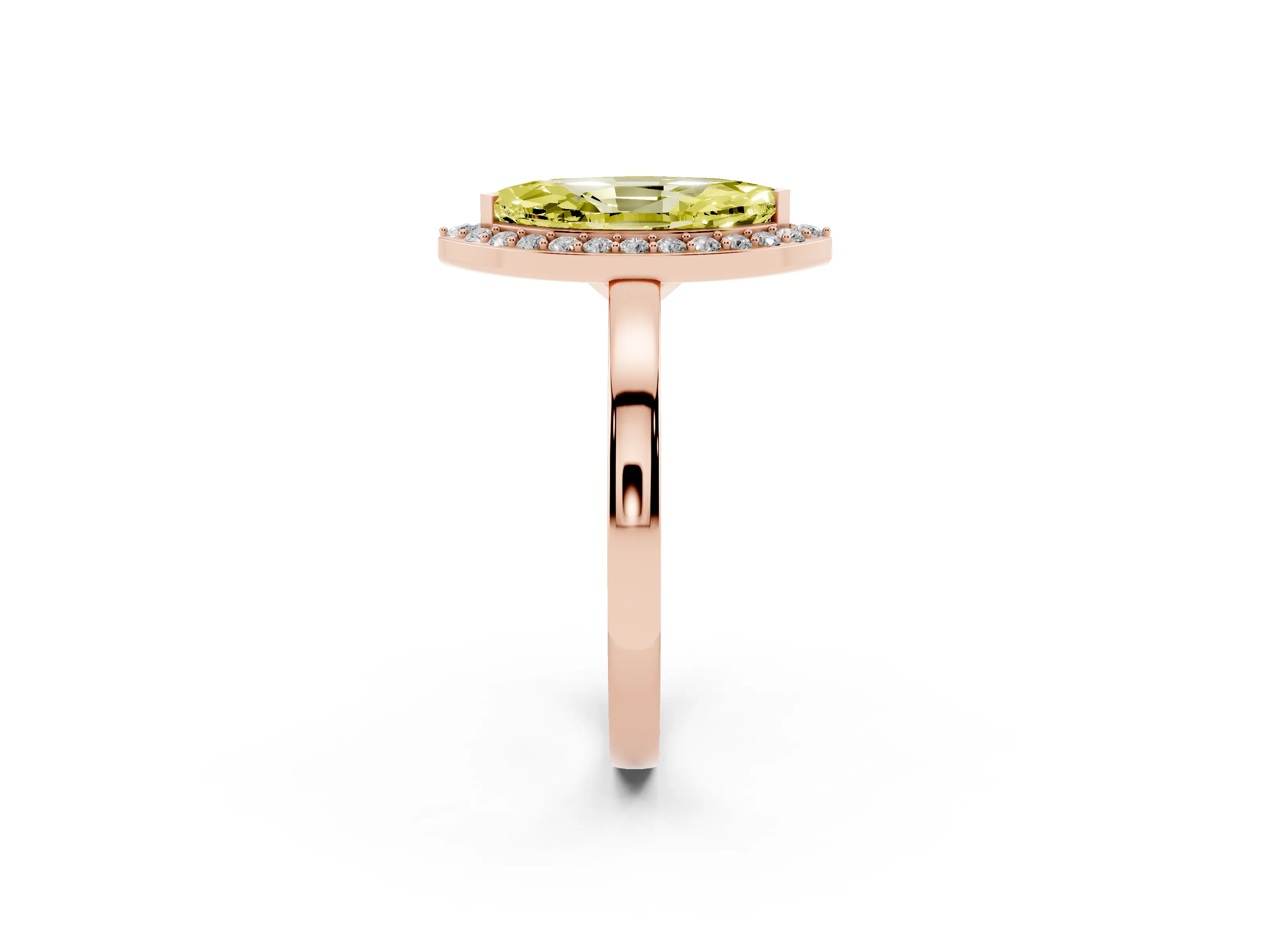 Fancy Yellow Marquise Cut Diamond Halo Ring Set in Rose gold with Solitaire Band and Prong Setting