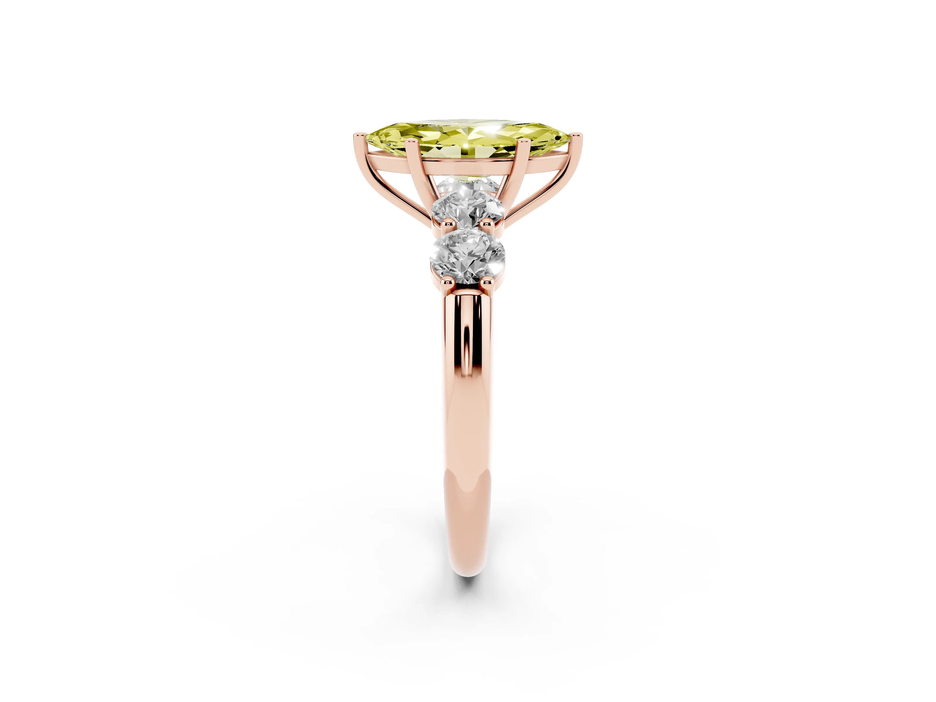 Fancy Yellow Marquise Cut Diamond Five-Stone Prong Set Ring Set in Rose gold with Classic Band
