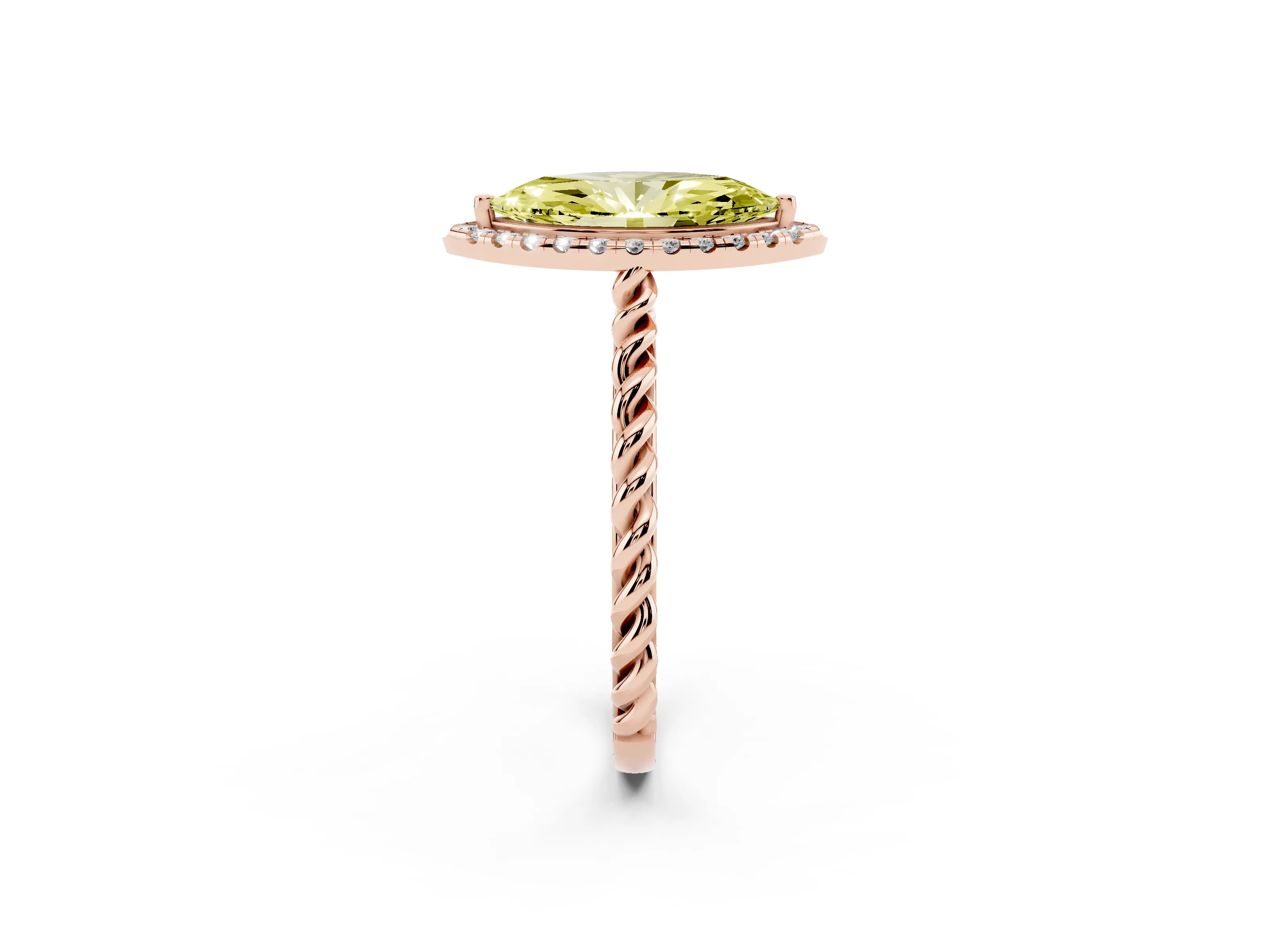 Fancy Yellow Marquise Cut Diamond Halo Ring Set in Rose gold with Plain Twisted Band