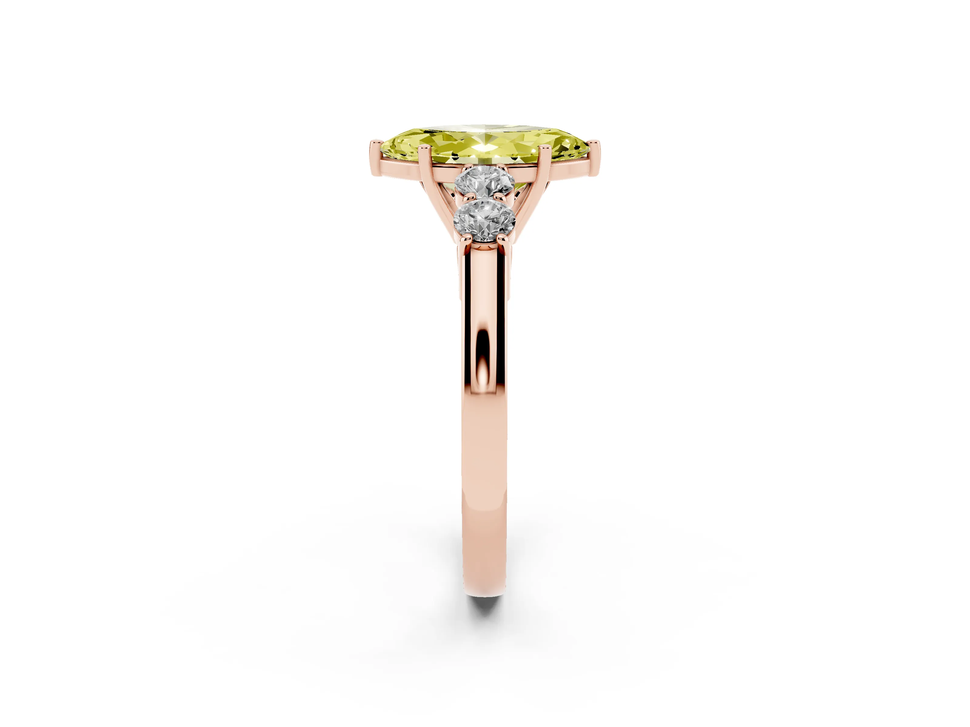 Fancy Yellow Marquise Cut Diamond Five-Stone Prong Set Band Ring Set in Rose gold with Polished Band