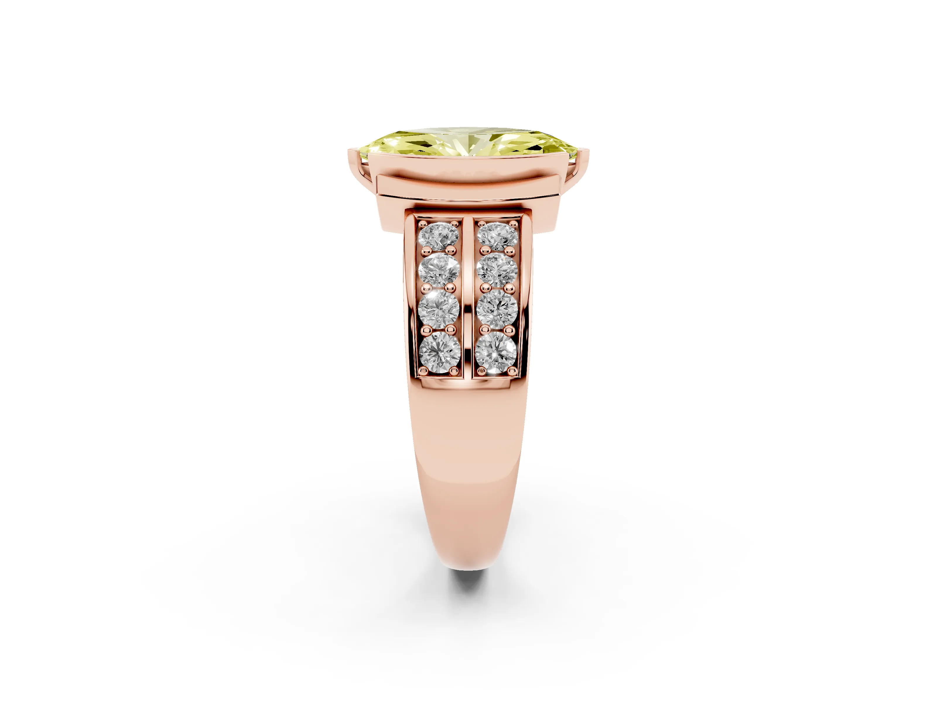 Fancy Yellow Marquise Cut Diamond Wide Channel Set Band Ring Set in Rose gold with Bezel Setting