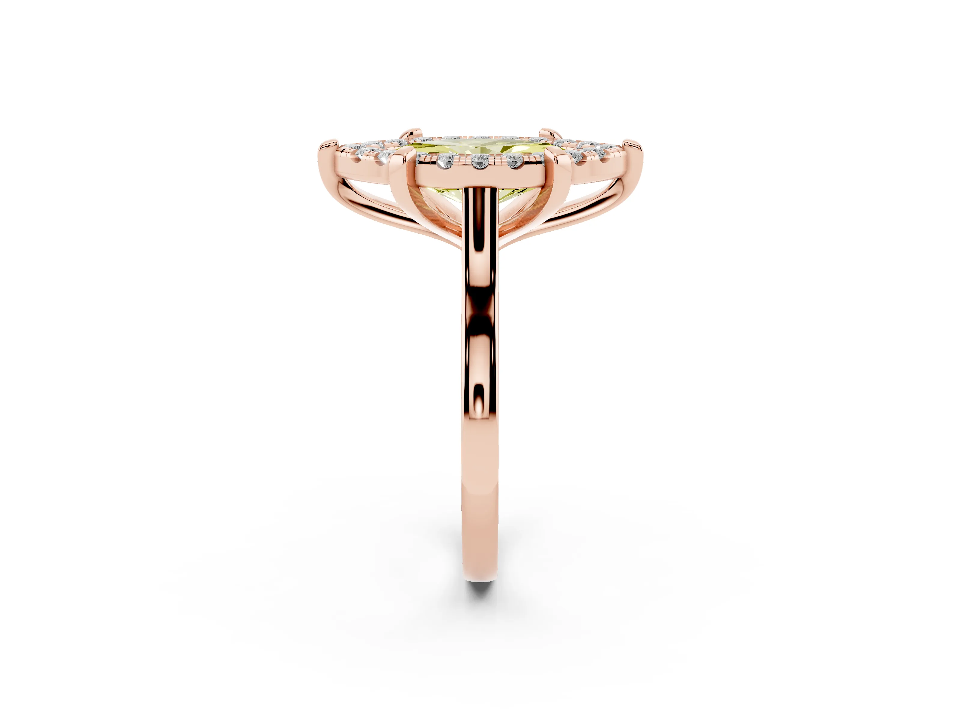 Fancy Yellow Marquise Cut Diamond Cluster Halo Solitaire Ring Set in Rose gold with Prong Setting