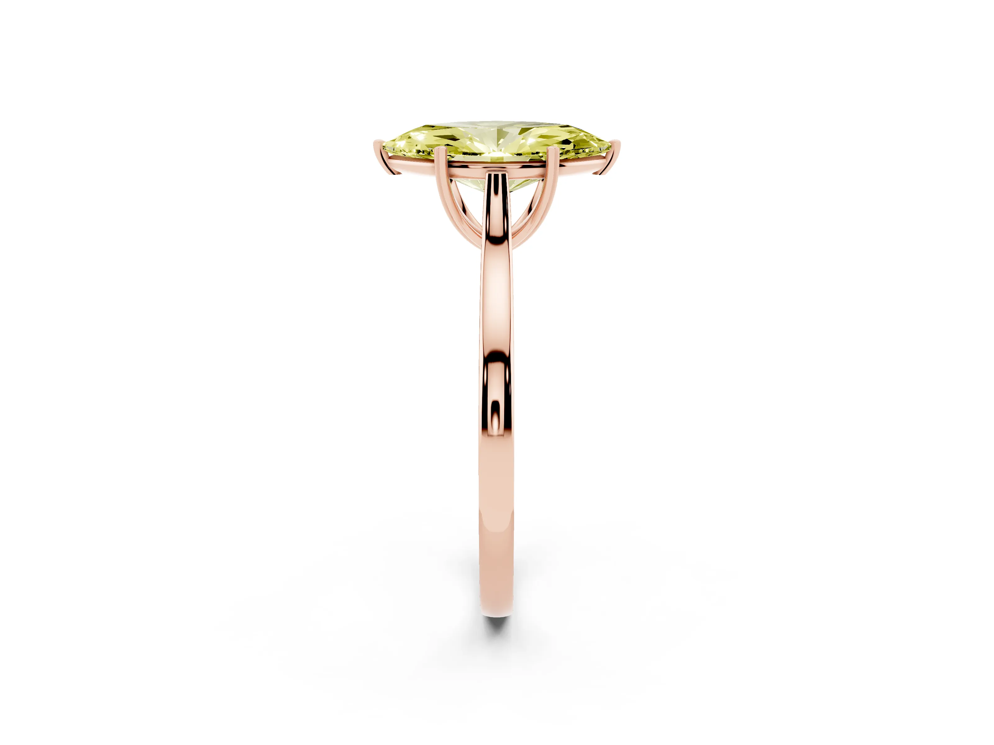 Fancy Yellow Marquise Cut Diamond Solitaire Heart Prong Engagement Ring Set in Rose gold with Tapered Band