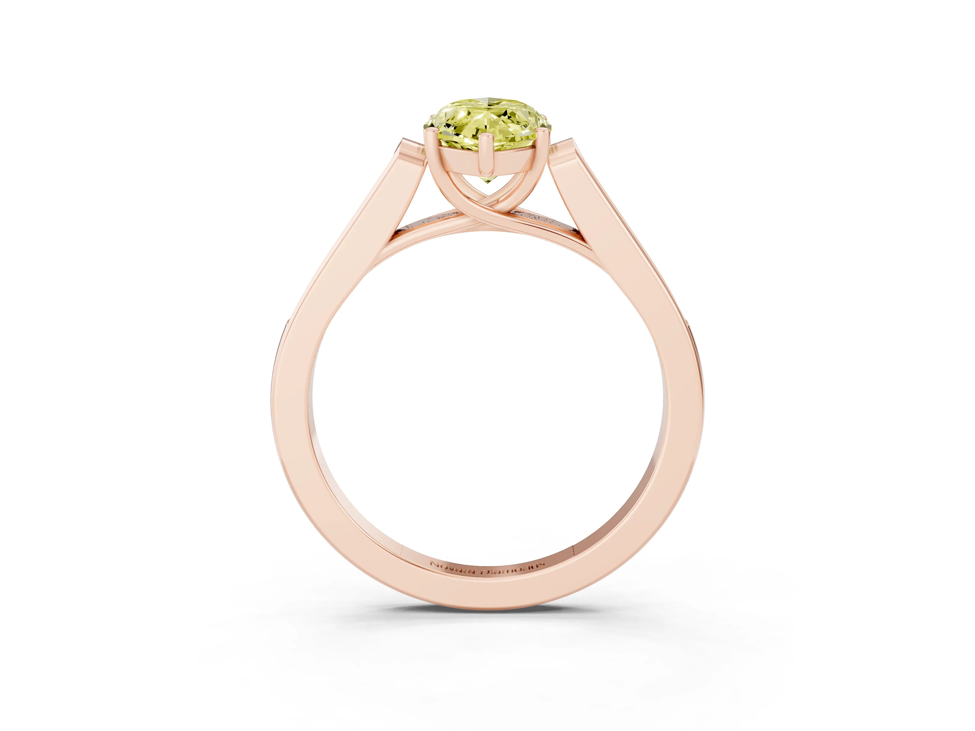 Fancy Yellow Marquise Cut Diamond Solitaire Cathedral Engagement Ring Set in Rose gold with Channel-Set Band and Prong Setting
