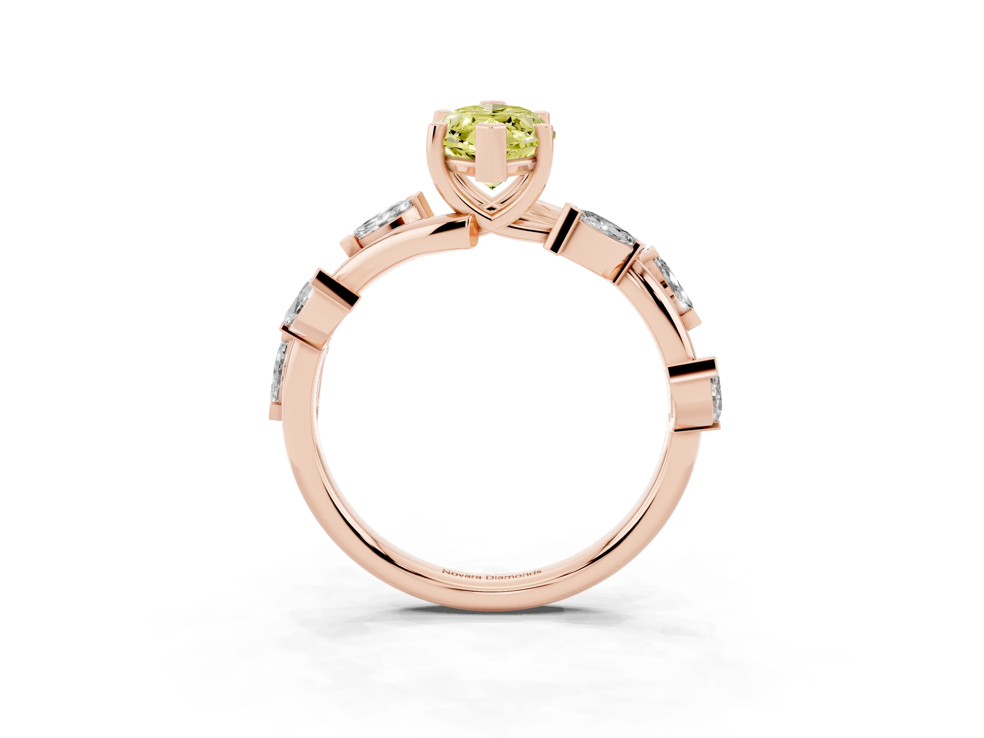 Fancy Yellow Marquise Cut Diamond Solitaire Ring Set in Rose gold with Twisted Marquise Accent Band