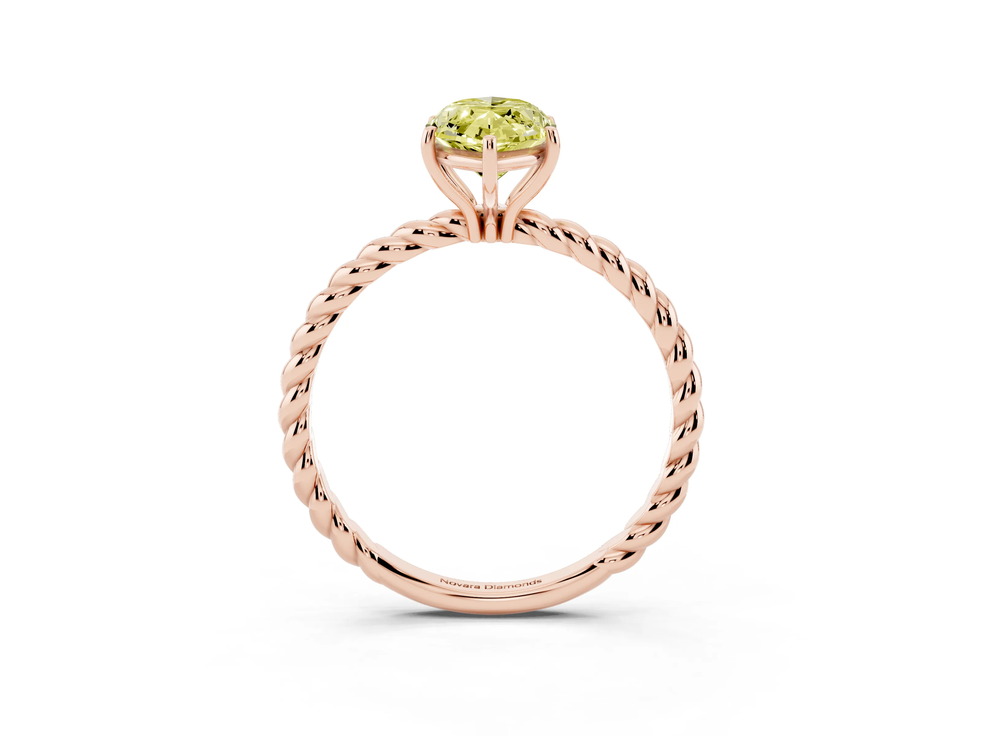 Fancy Yellow Marquise Cut Diamond Solitaire Ring Set in Rose gold with Twist Band and Prong Setting